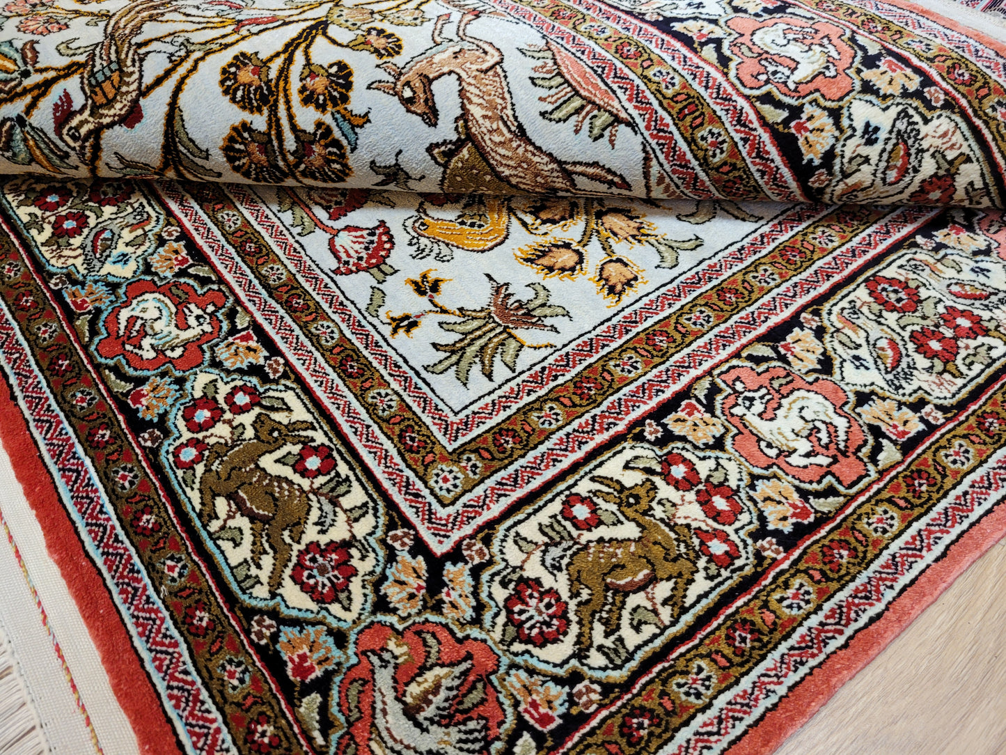 Ghom Seide auf Seide Jagdszene feine Knüpfung