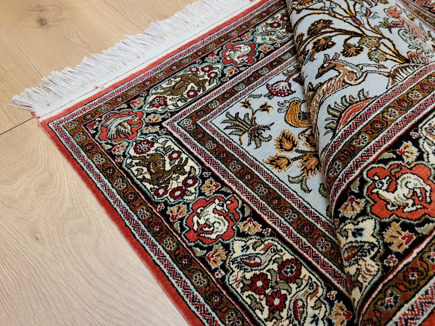 Ghom Seide auf Seide Jagdszene feine Knüpfung