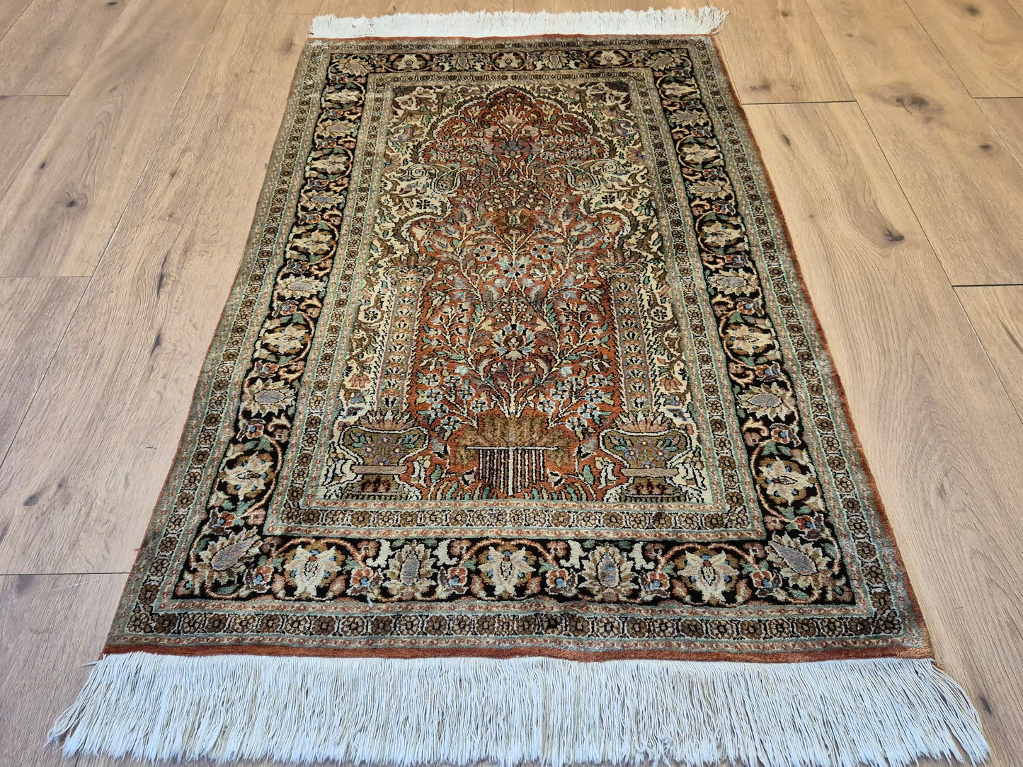 Ghom Seidenteppich Lebensbaum Kaschmir feine Handknüpfung