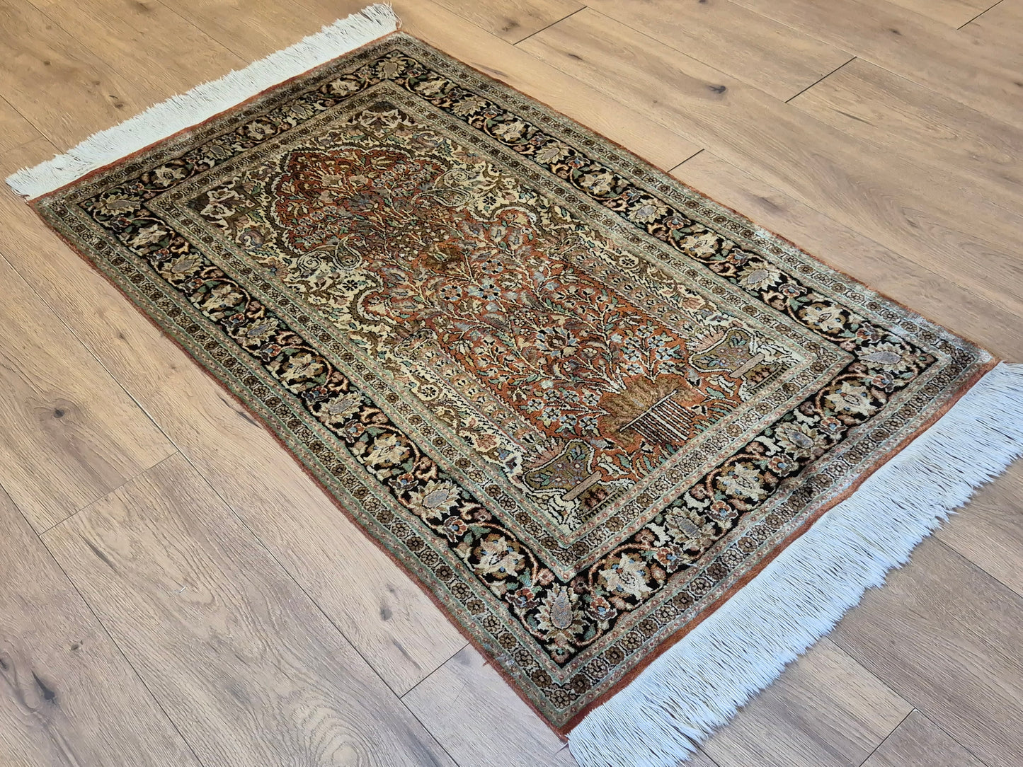 Ghom Seidenteppich Lebensbaum Kaschmir feine Handknüpfung