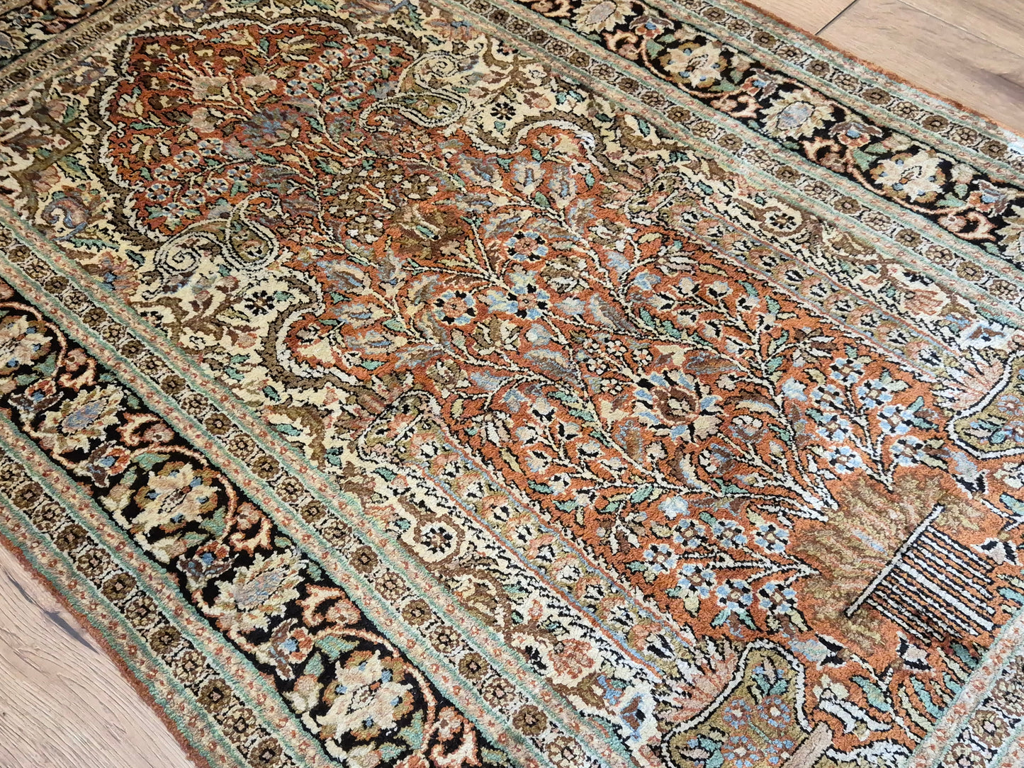 Ghom Seidenteppich Lebensbaum Kaschmir feine Handknüpfung