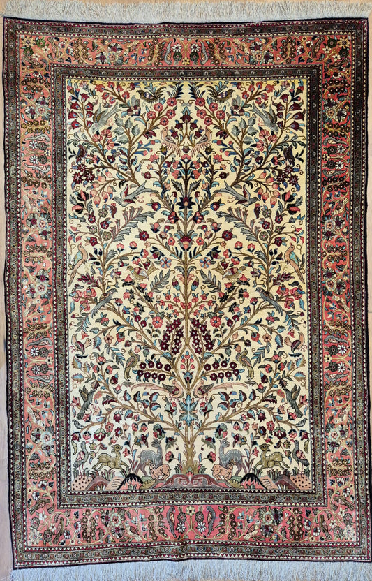 Ghom Seidenteppich Seide auf Seide Lebensbaum mit Tiermotiven