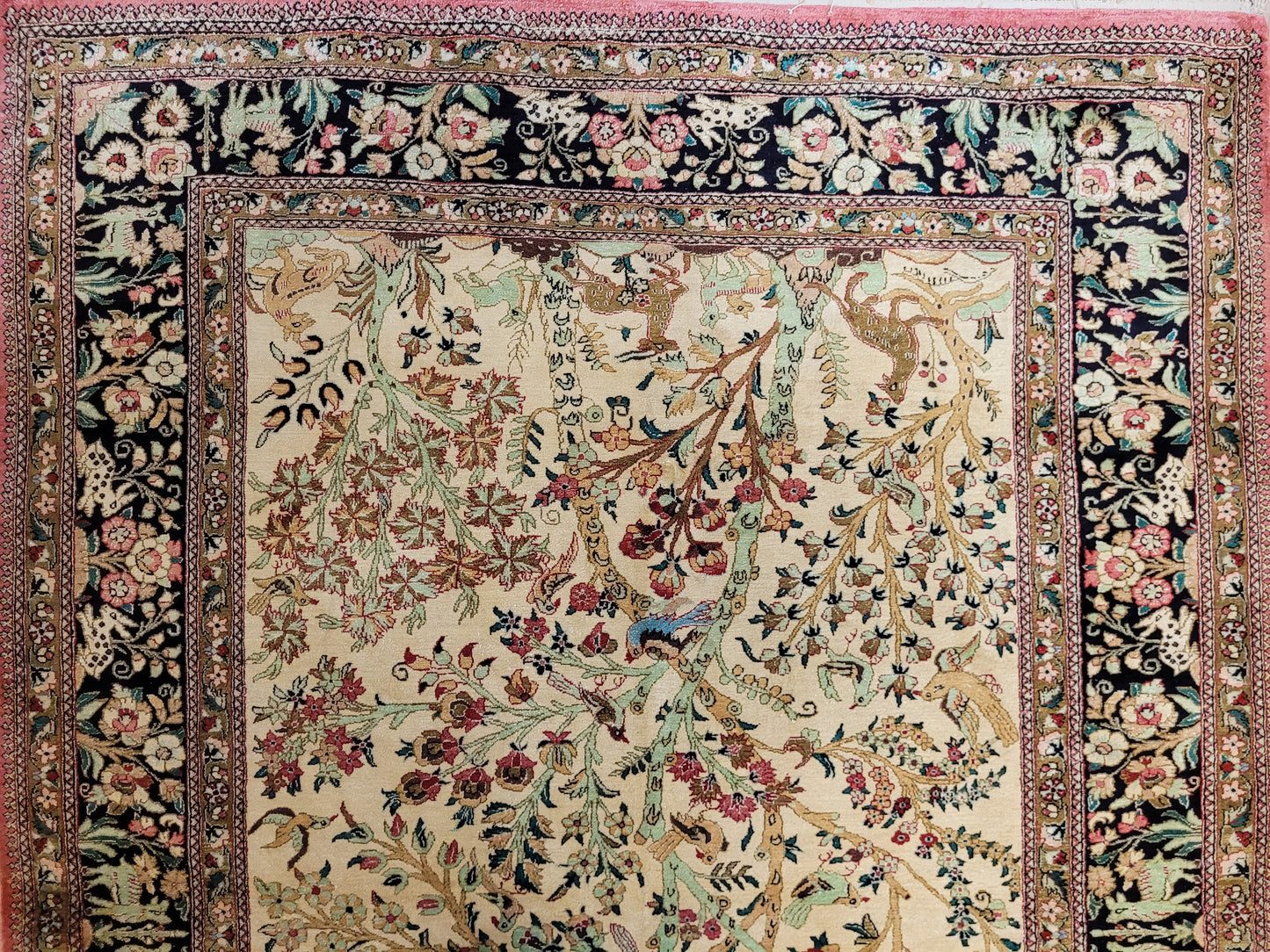 Ghom Teppich Seide auf Seide Jagdszene florales Motiv feine Knüpfung