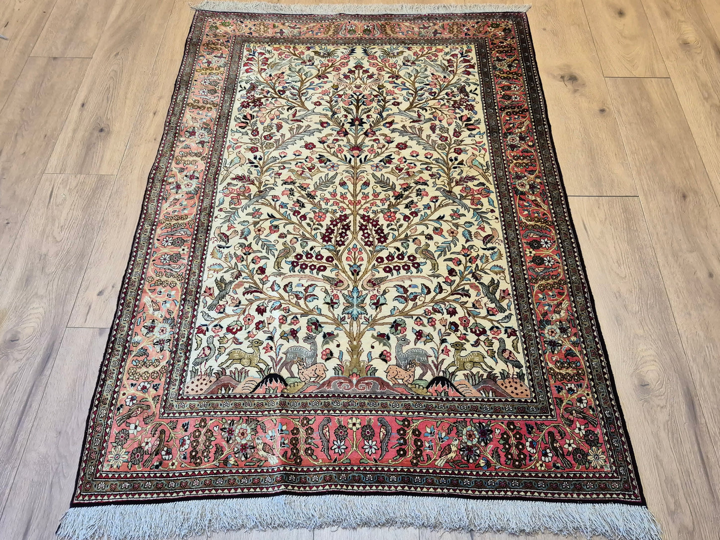 Ghom Seidenteppich Seide auf Seide Lebensbaum mit Tiermotiven