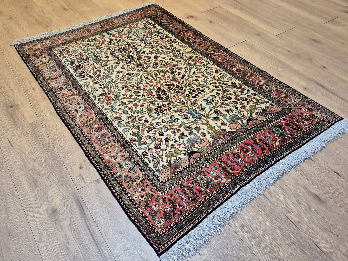 Ghom Seidenteppich Seide auf Seide Lebensbaum mit Tiermotiven