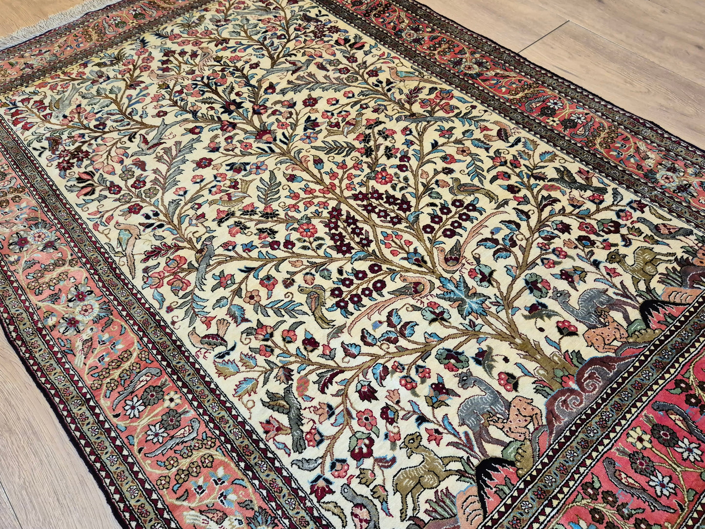 Ghom Seidenteppich Seide auf Seide Lebensbaum mit Tiermotiven