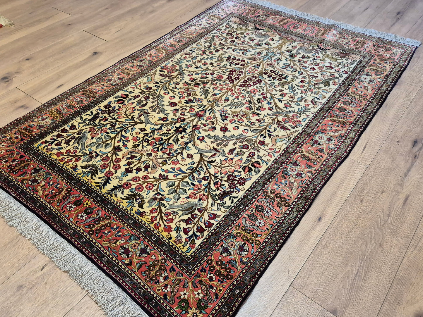 Ghom Seidenteppich Seide auf Seide Lebensbaum mit Tiermotiven