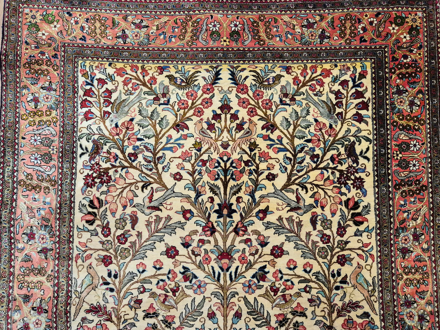 Ghom Seidenteppich Seide auf Seide Lebensbaum mit Tiermotiven