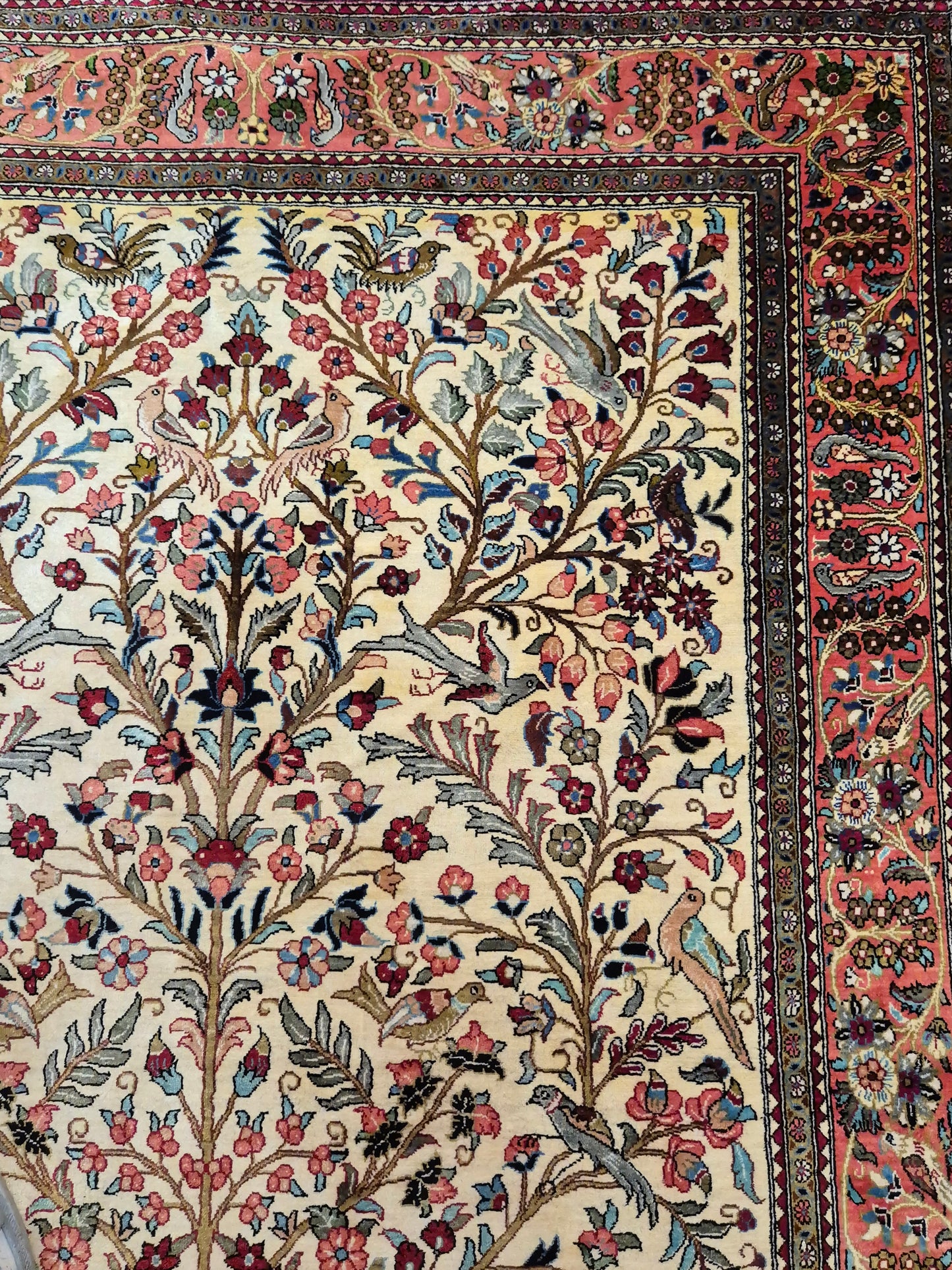Ghom Seidenteppich Seide auf Seide Lebensbaum mit Tiermotiven