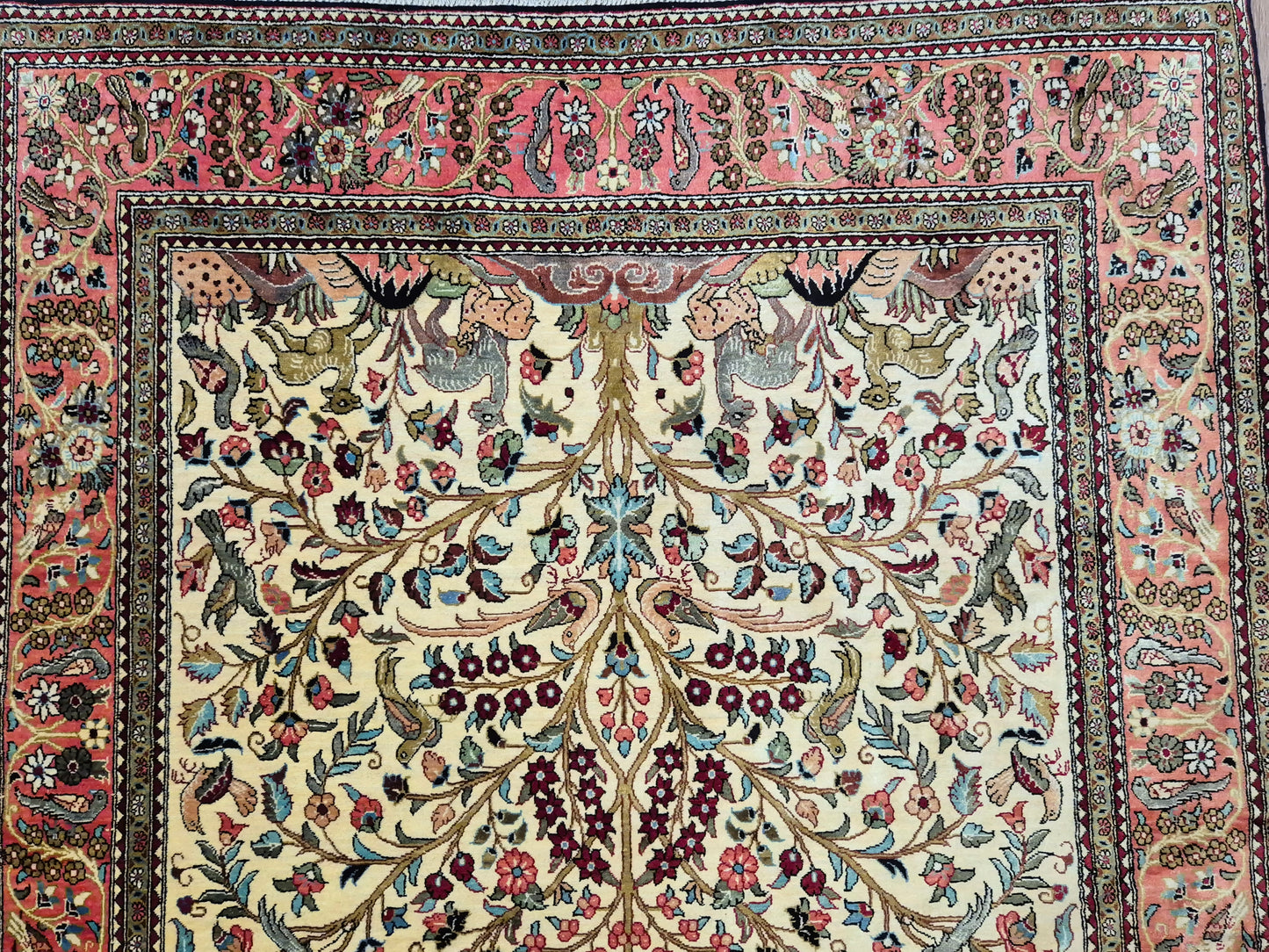 Ghom Seidenteppich Seide auf Seide Lebensbaum mit Tiermotiven