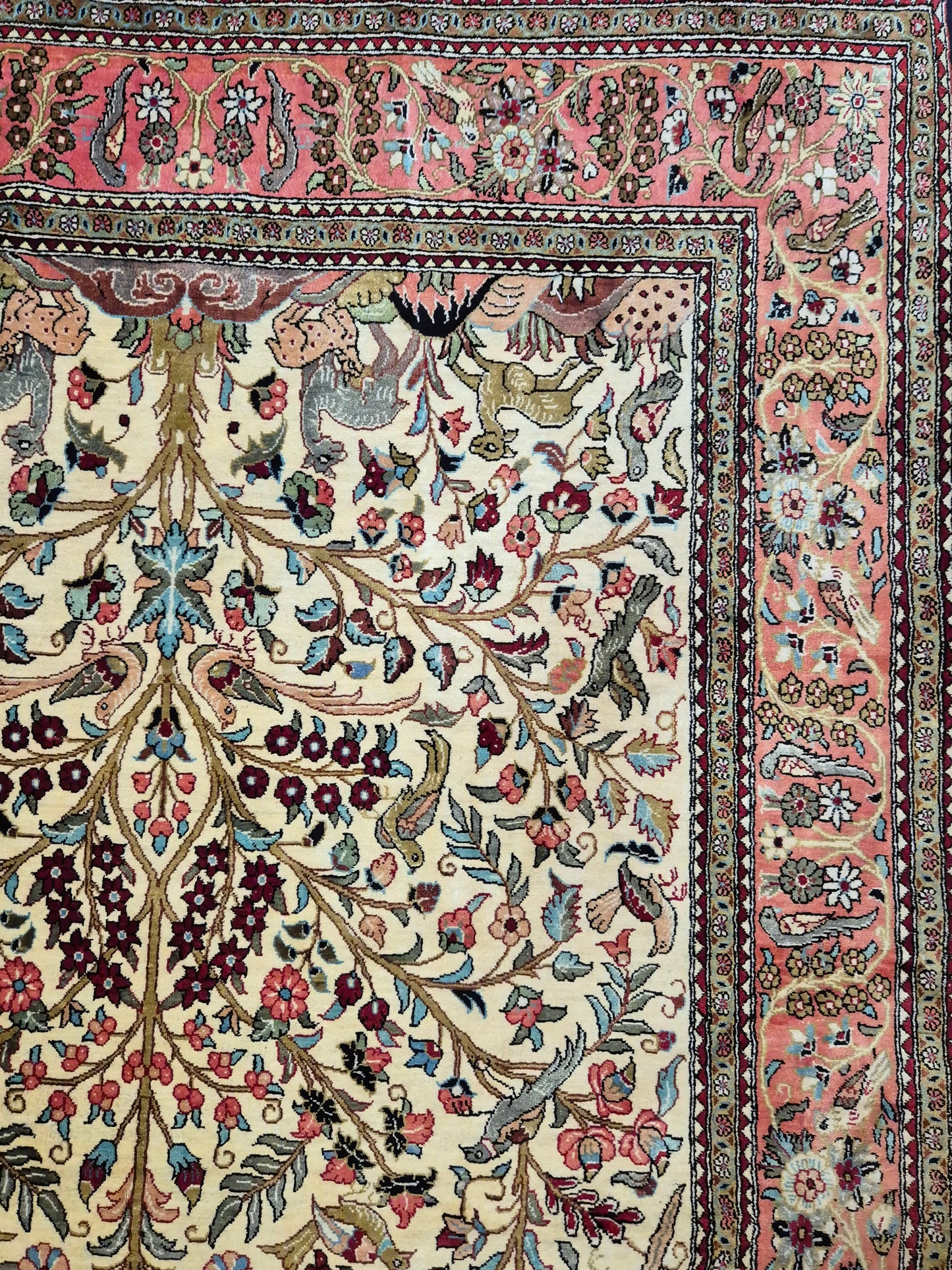 Ghom Seidenteppich Seide auf Seide Lebensbaum mit Tiermotiven