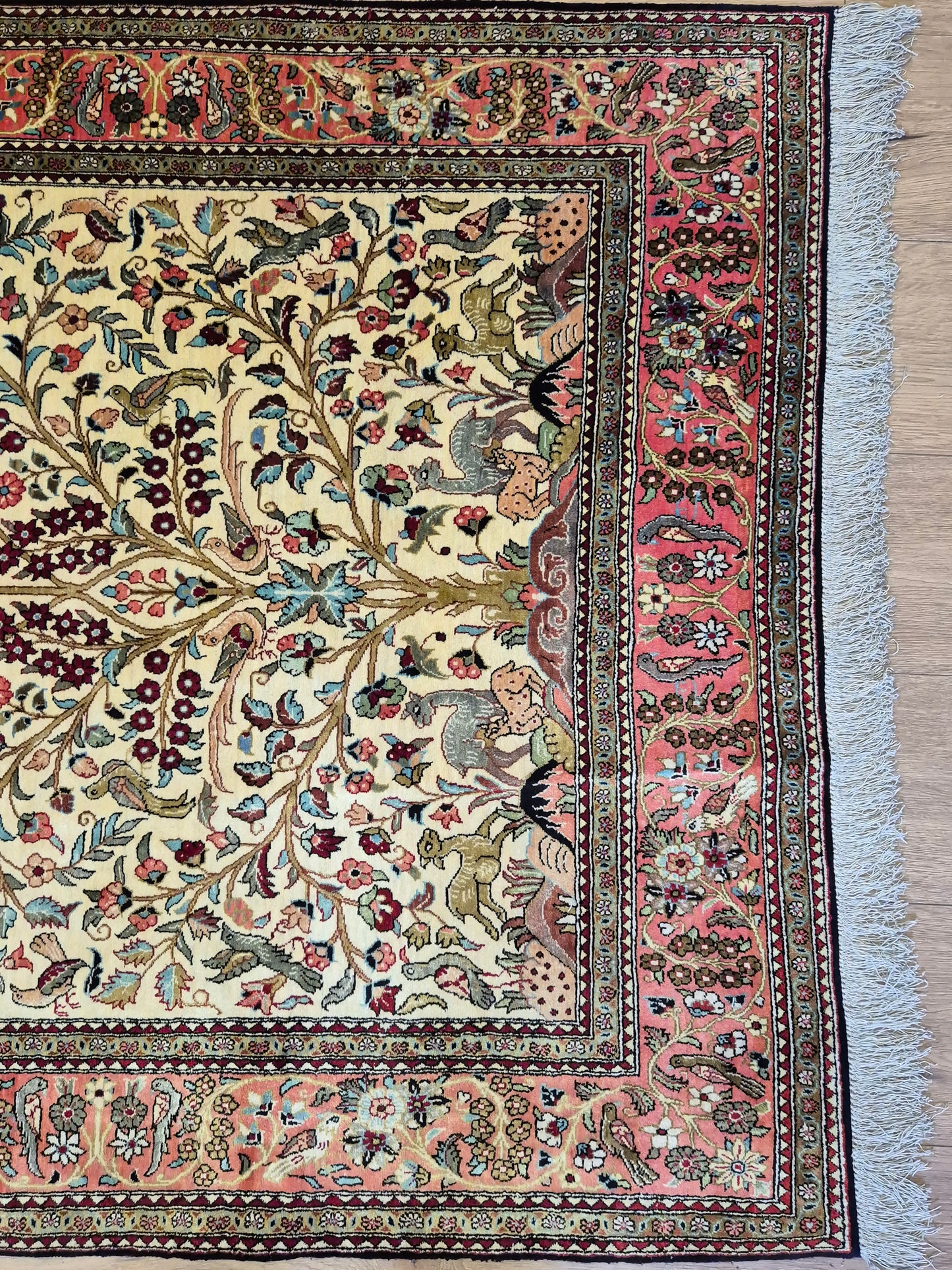 Ghom Seidenteppich Seide auf Seide Lebensbaum mit Tiermotiven