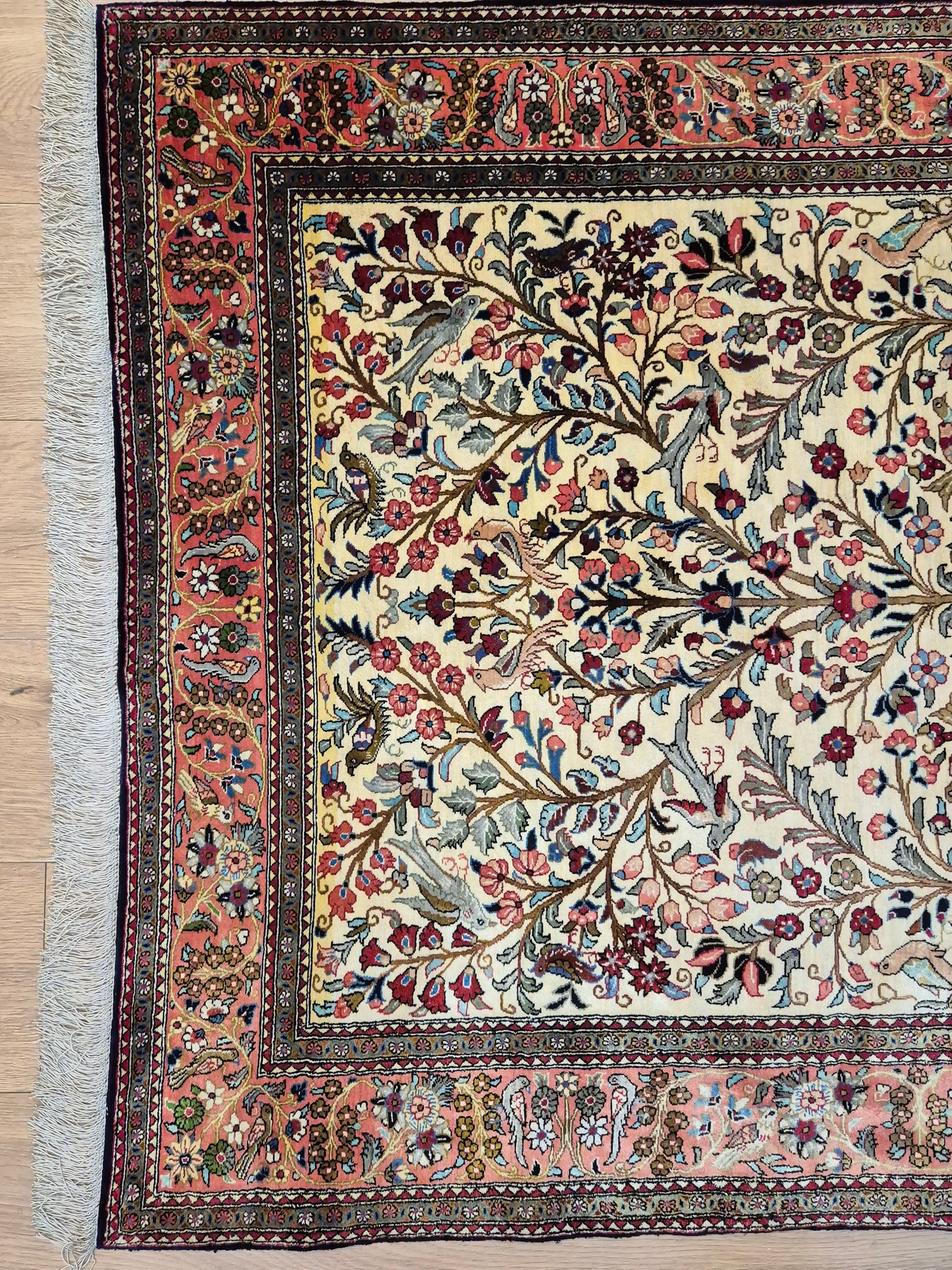 Ghom Seidenteppich Seide auf Seide Lebensbaum mit Tiermotiven
