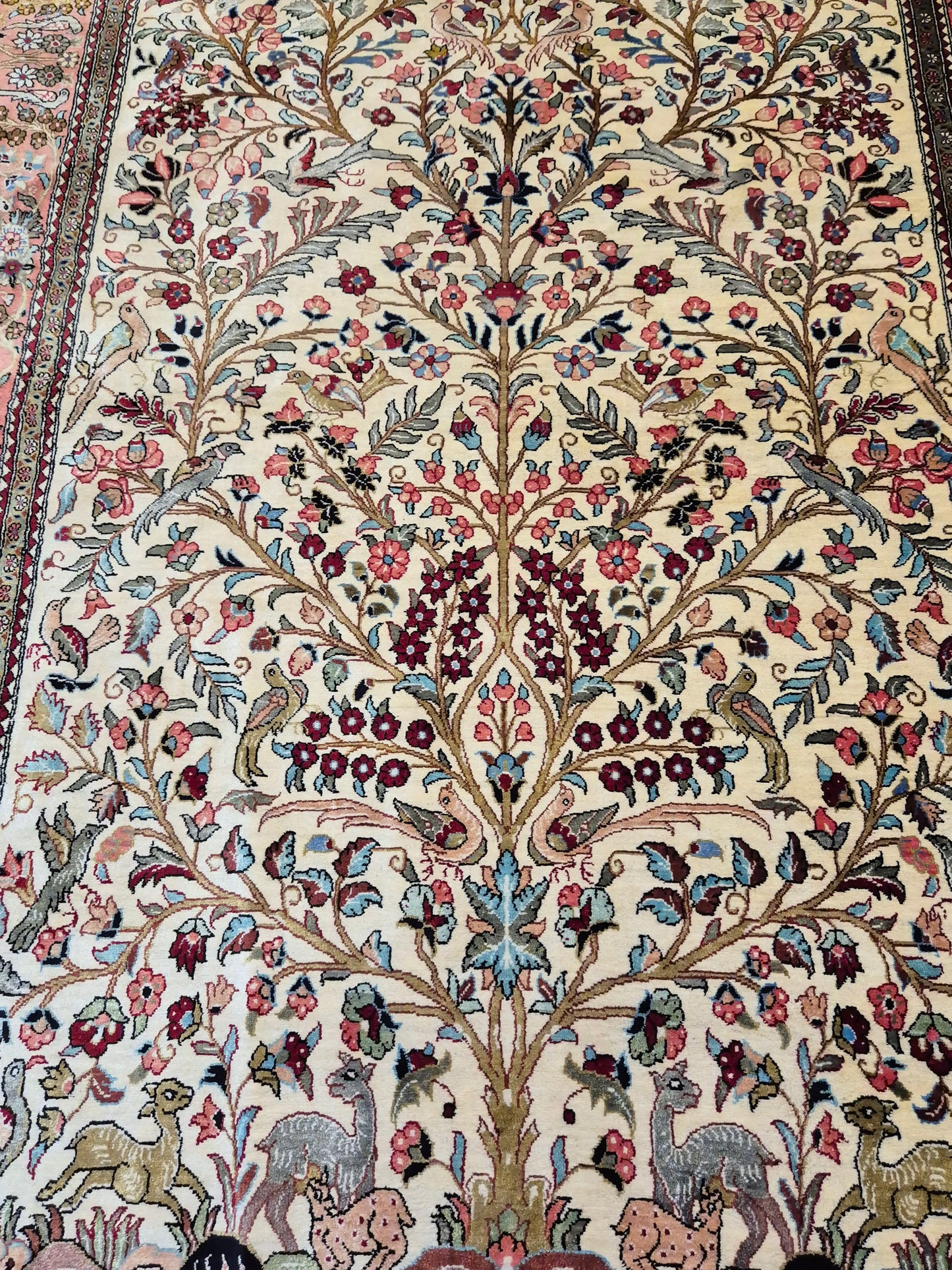 Ghom Seidenteppich Seide auf Seide Lebensbaum mit Tiermotiven