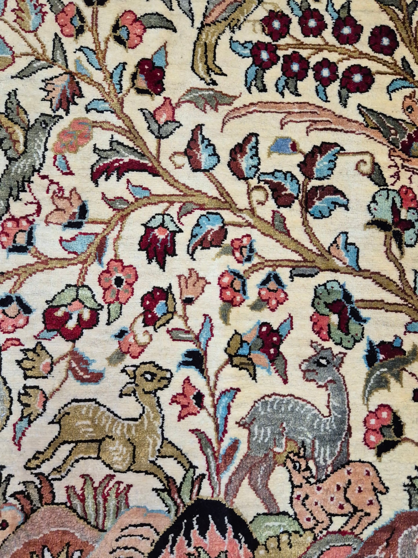 Ghom Seidenteppich Seide auf Seide Lebensbaum mit Tiermotiven