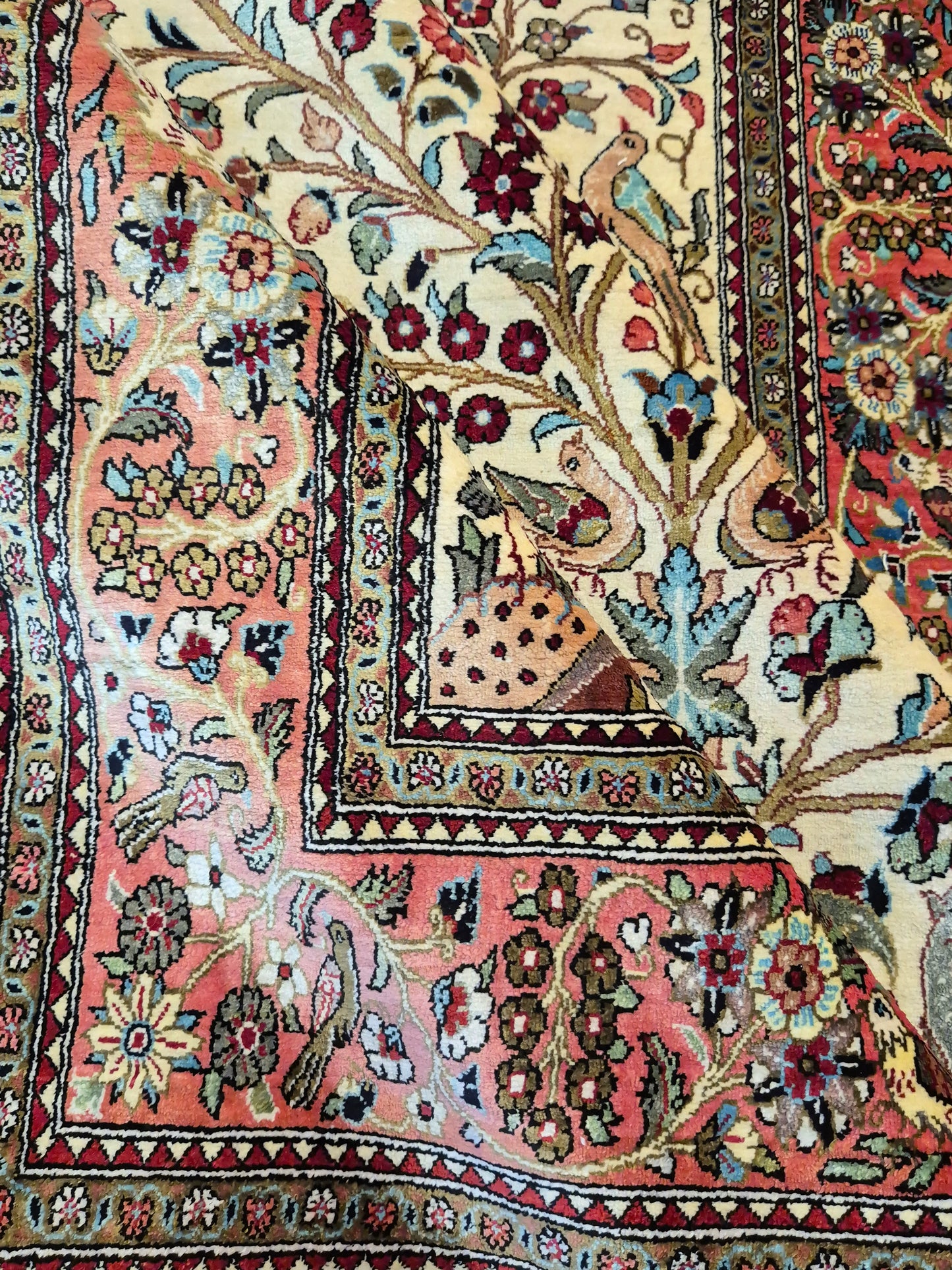 Ghom Seidenteppich Seide auf Seide Lebensbaum mit Tiermotiven