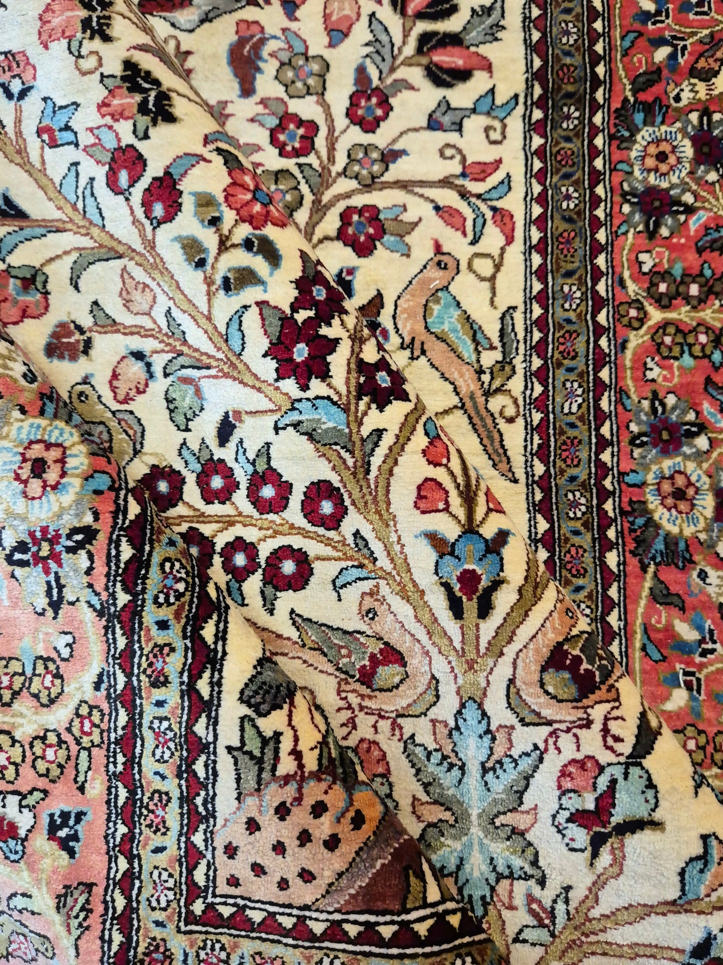 Ghom Seidenteppich Seide auf Seide Lebensbaum mit Tiermotiven