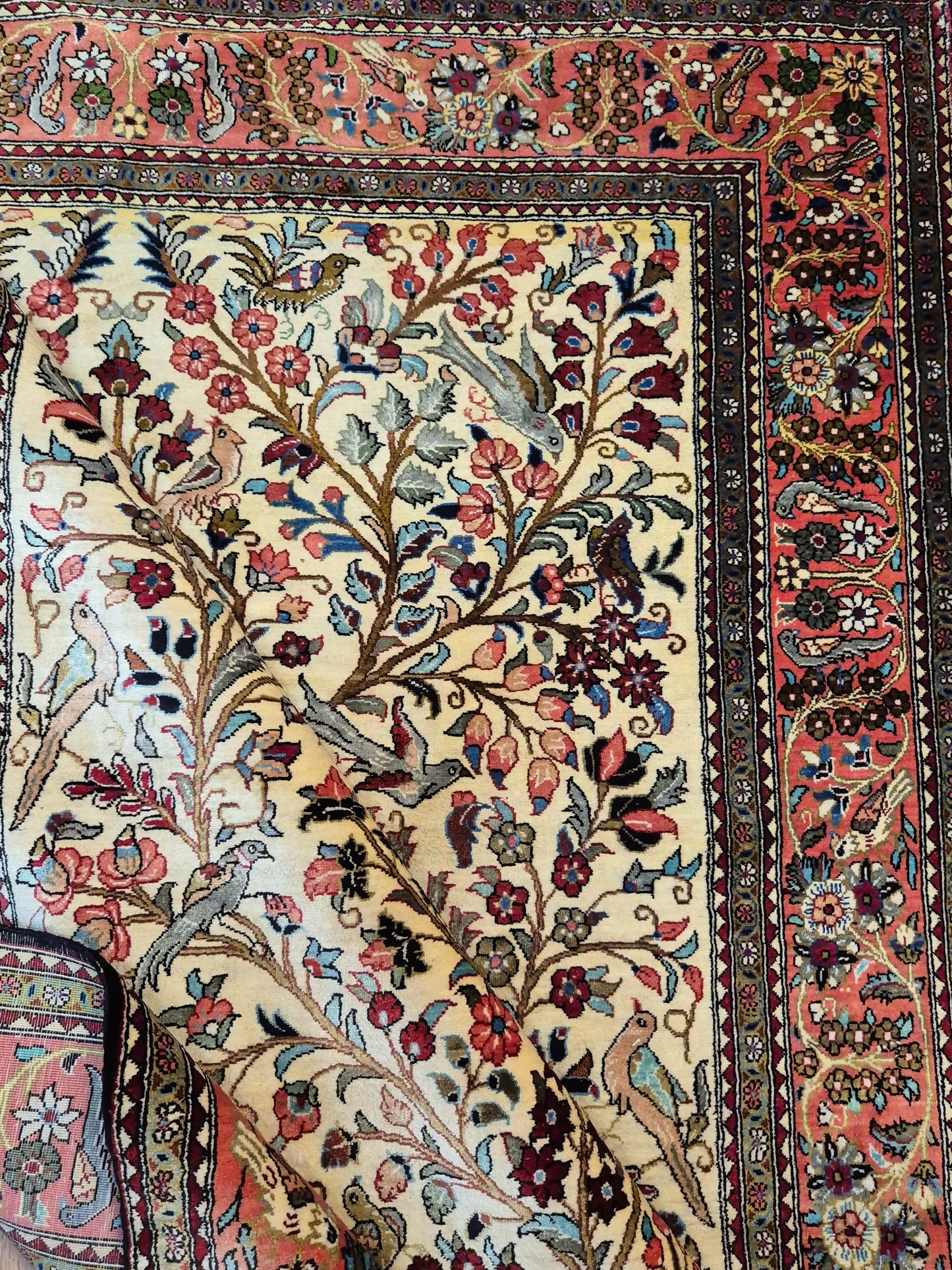Ghom Seidenteppich Seide auf Seide Lebensbaum mit Tiermotiven