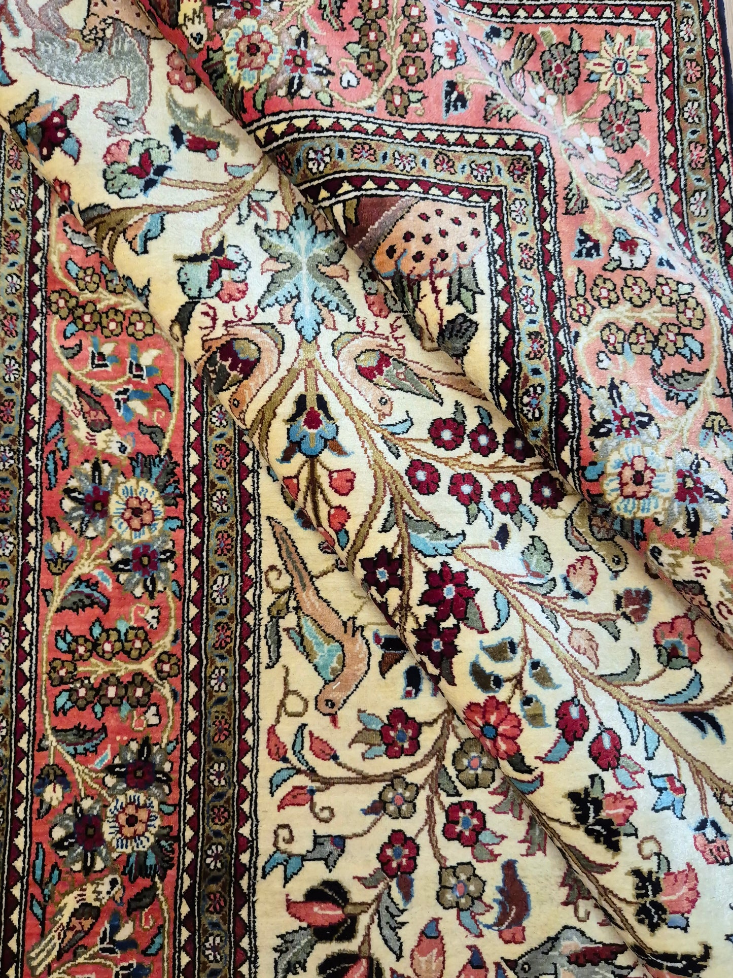 Ghom Seidenteppich Seide auf Seide Lebensbaum mit Tiermotiven