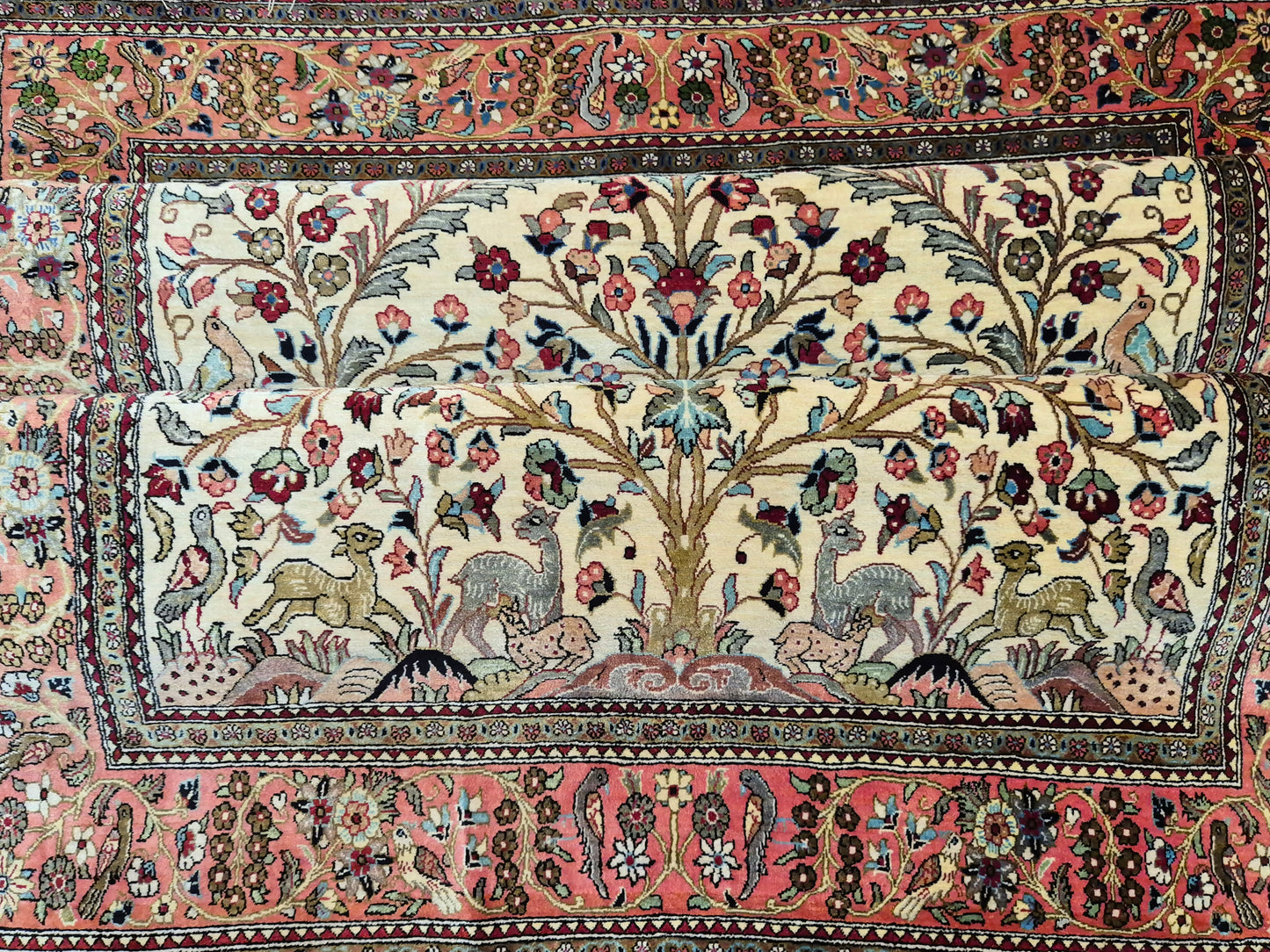 Ghom Seidenteppich Seide auf Seide Lebensbaum mit Tiermotiven