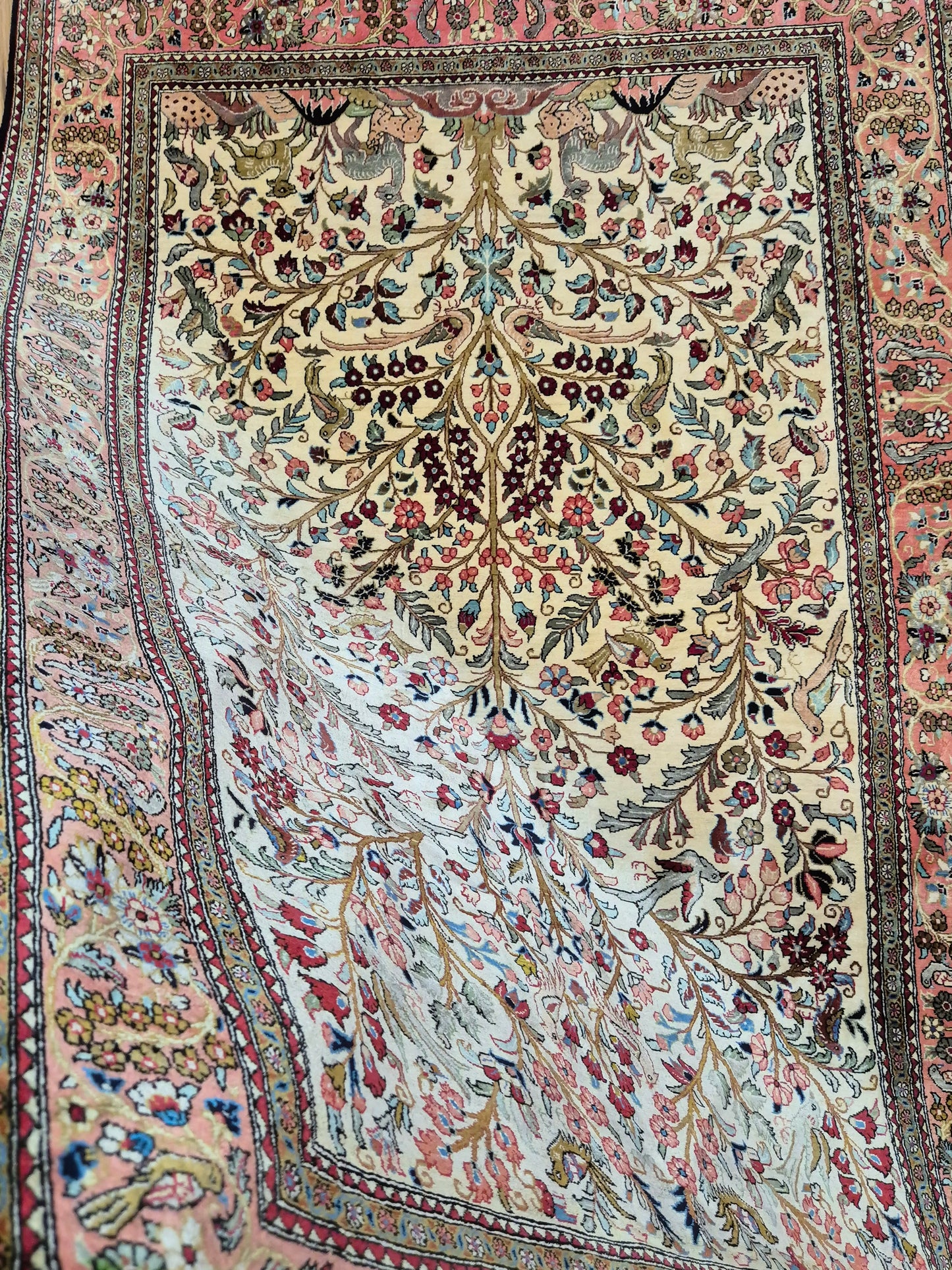 Ghom Seidenteppich Seide auf Seide Lebensbaum mit Tiermotiven
