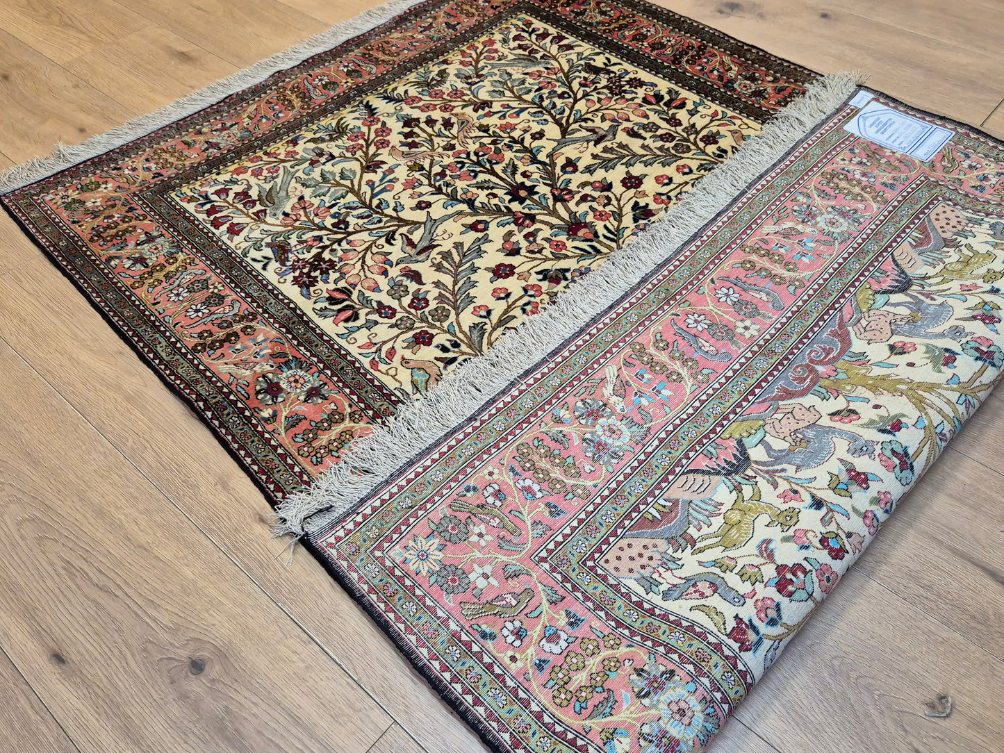 Ghom Seidenteppich Seide auf Seide Lebensbaum mit Tiermotiven