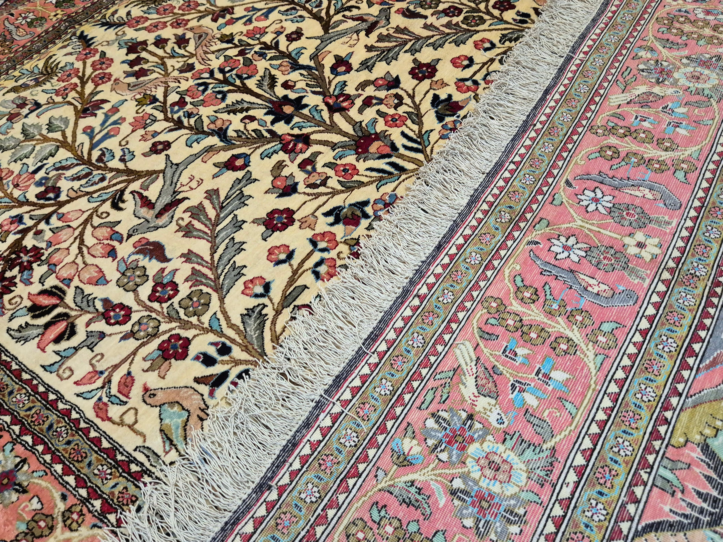 Ghom Seidenteppich Seide auf Seide Lebensbaum mit Tiermotiven
