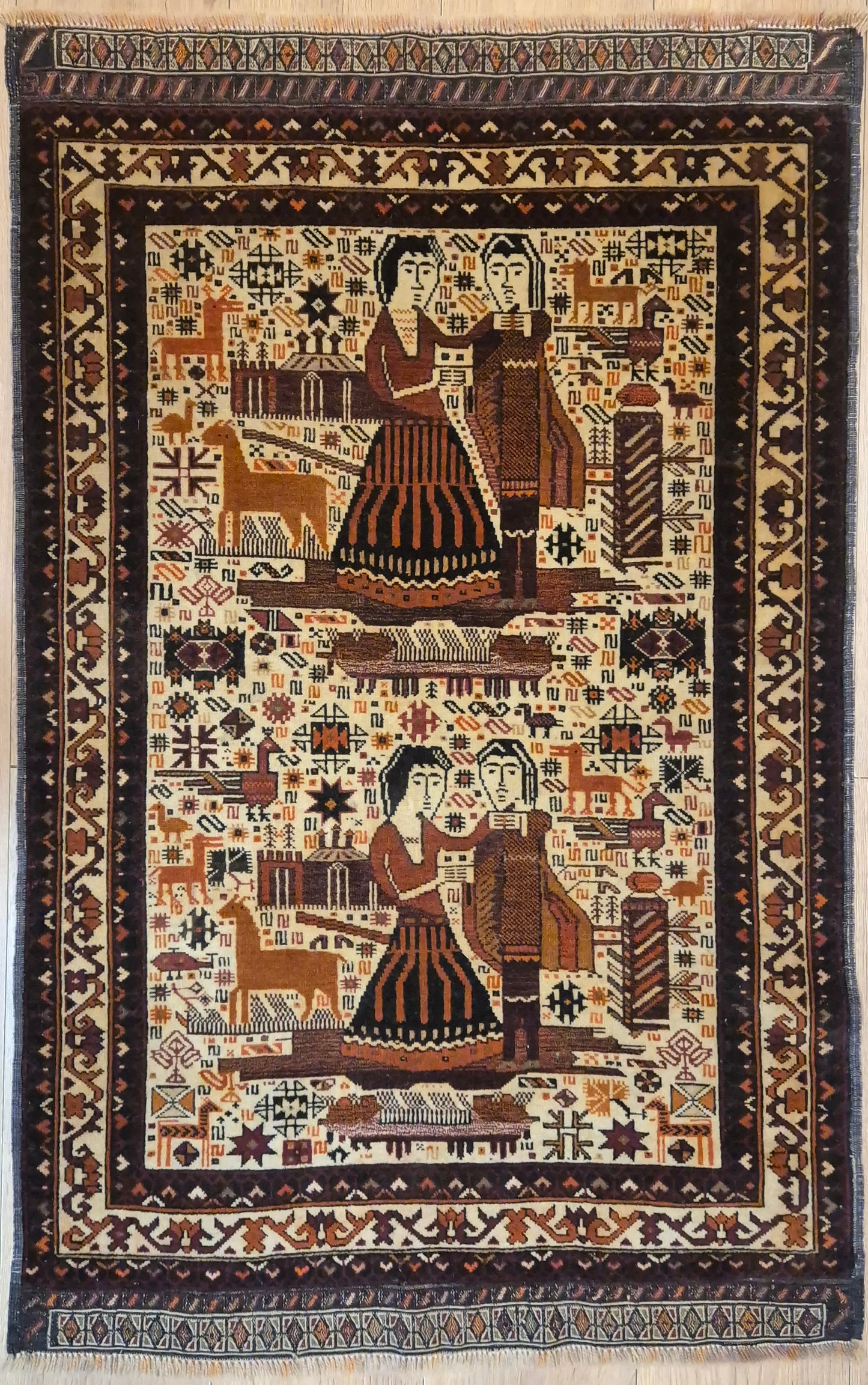Torbat Belutsch Teppich Wolle figürliche Darstellung handgeknüpft