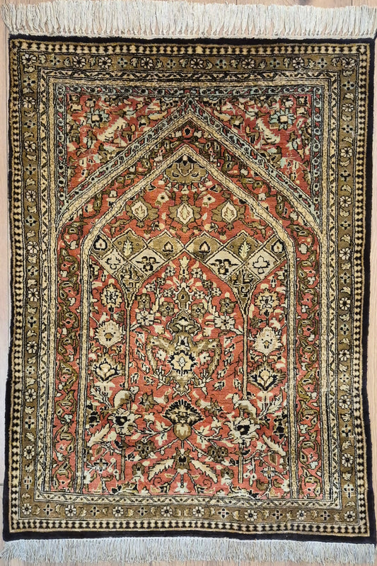 Ghom Seidenteppich feine Knüpfung Gebetsteppich