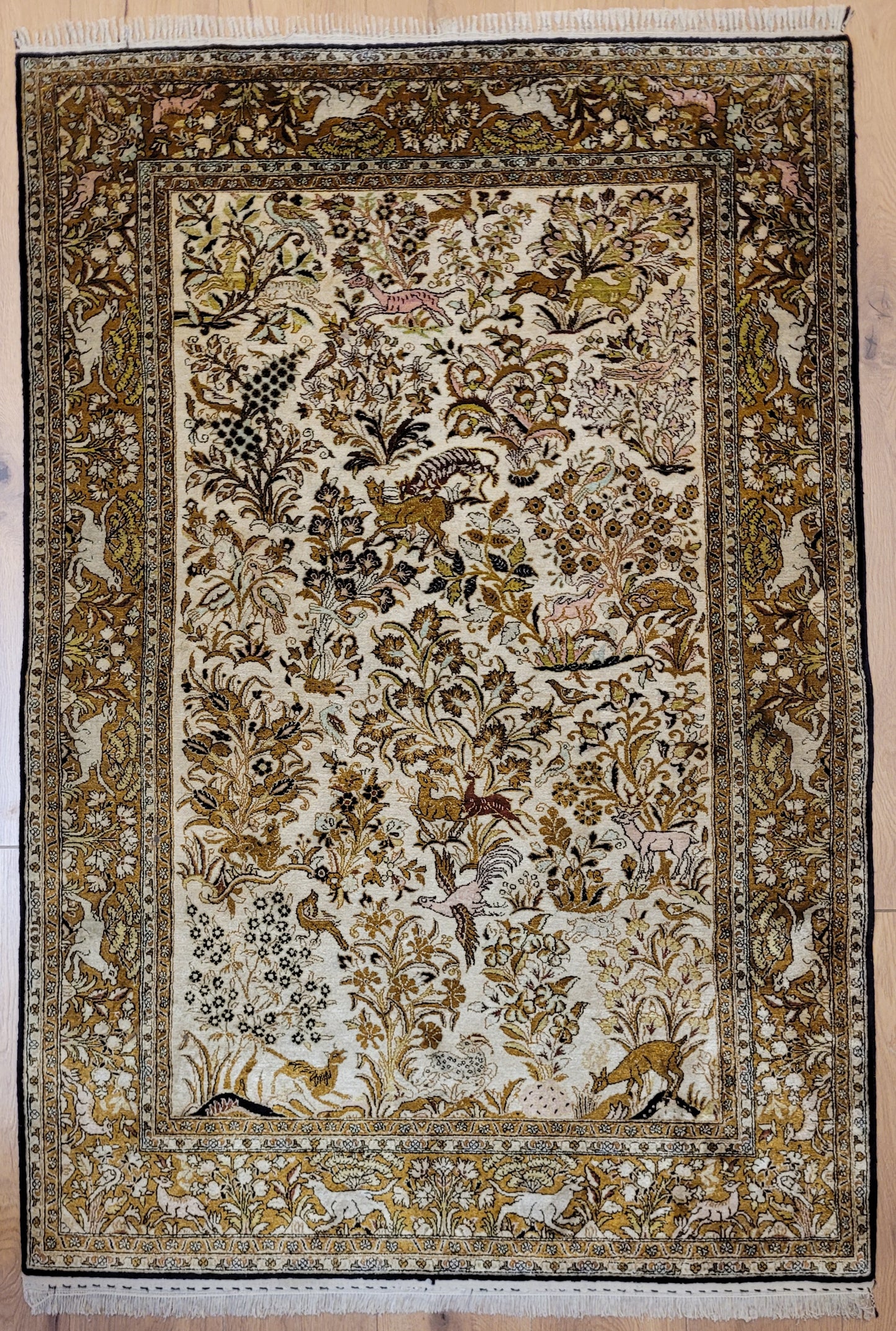 Ghom Seide auf Seide Teppich Paradiesgarten feine Knüpfung