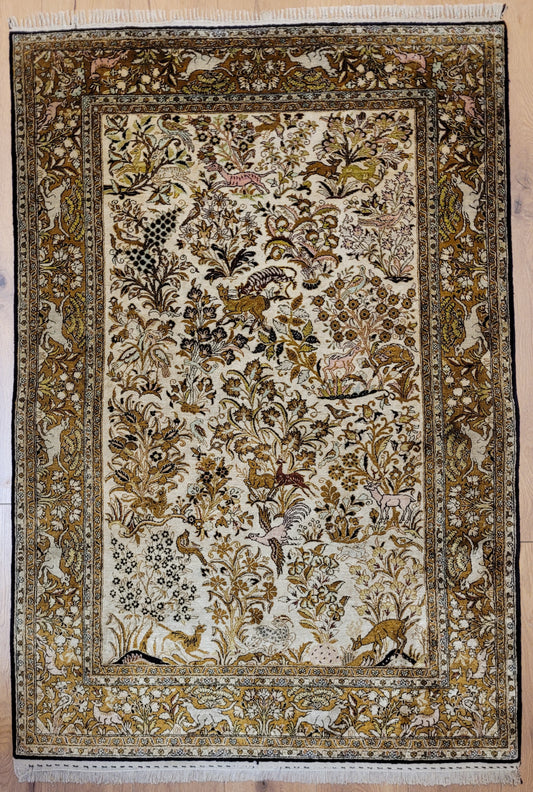 Ghom Seide auf Seide Teppich Paradiesgarten feine Knüpfung