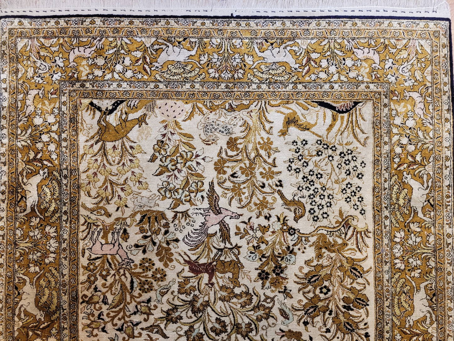 Ghom Seide auf Seide Teppich Paradiesgarten feine Knüpfung