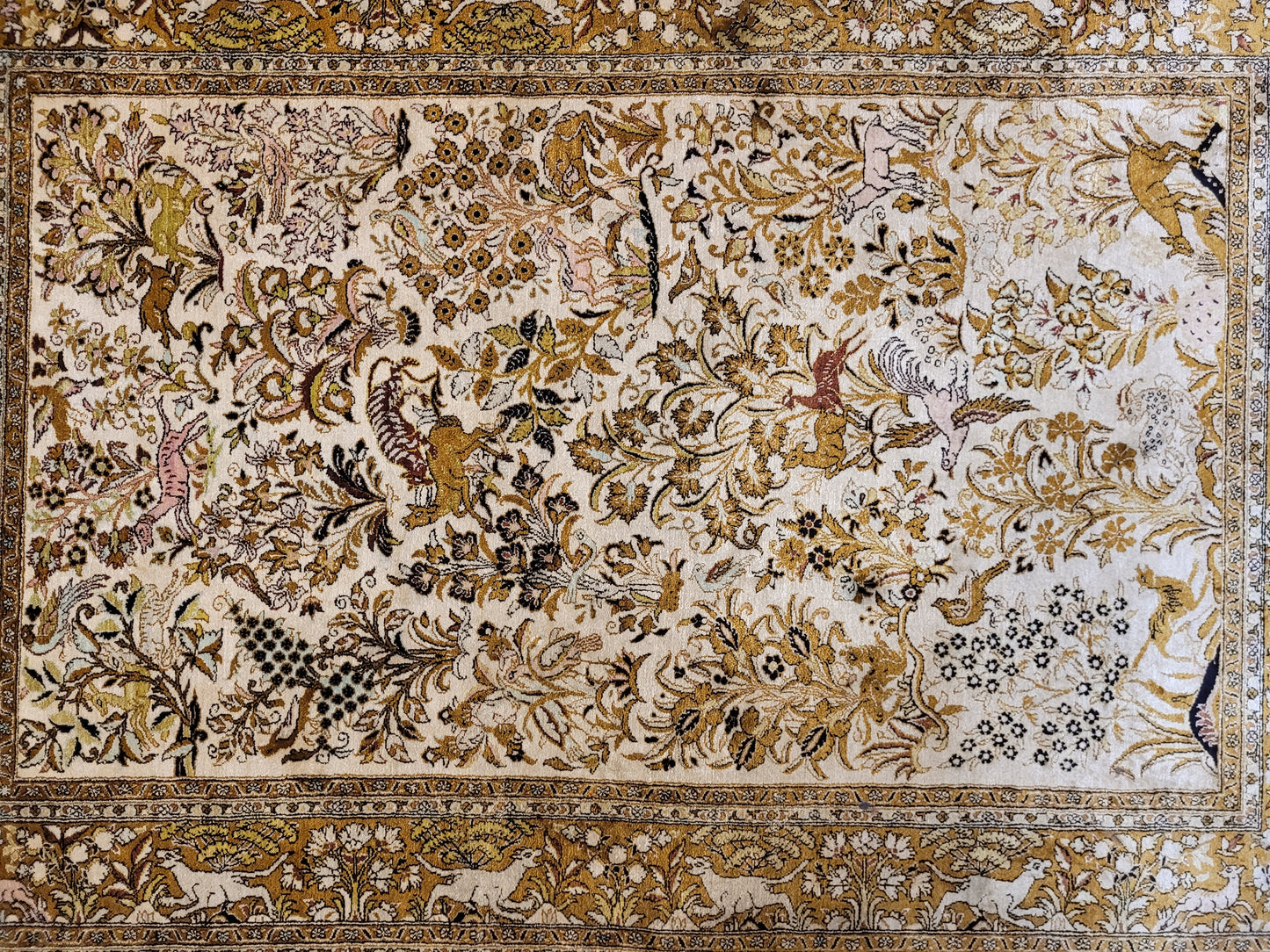 Ghom Seide auf Seide Teppich Paradiesgarten feine Knüpfung