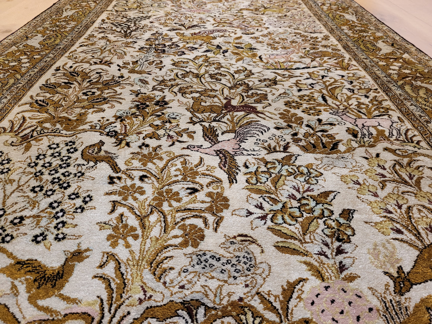 Ghom Seide auf Seide Teppich Paradiesgarten feine Knüpfung