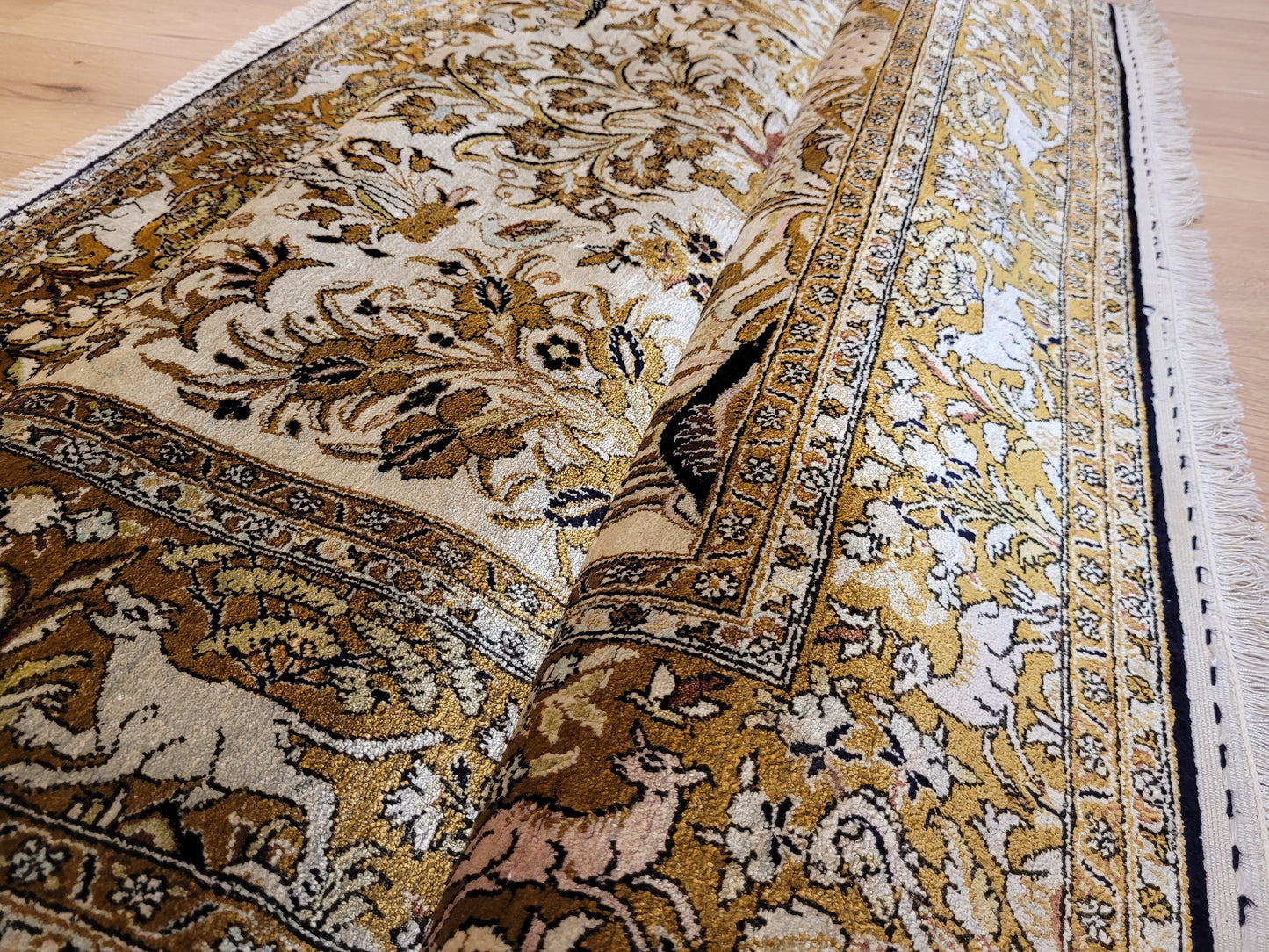 Ghom Seide auf Seide Teppich Paradiesgarten feine Knüpfung