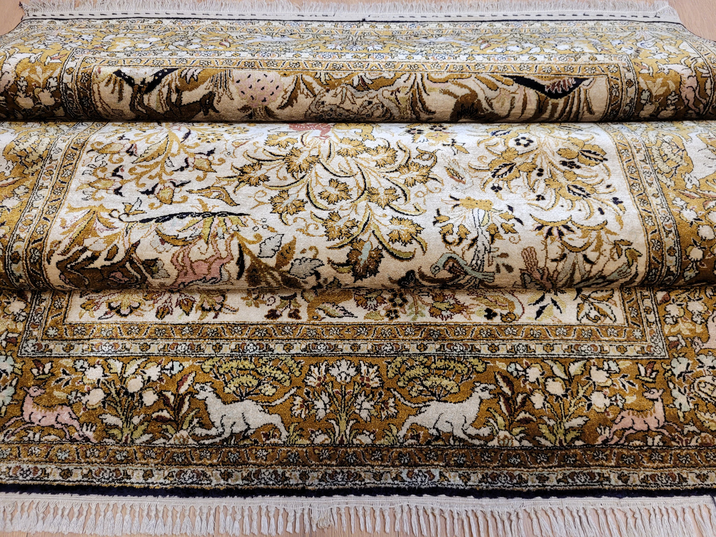 Ghom Seide auf Seide Teppich Paradiesgarten feine Knüpfung