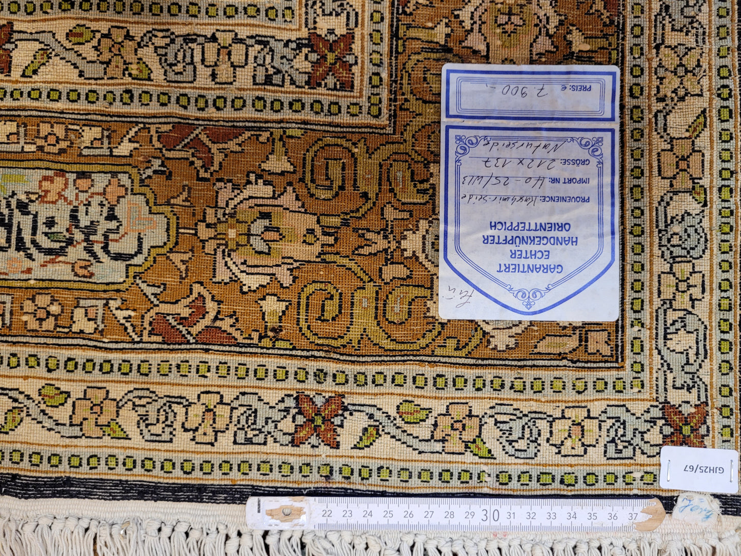 Kaschmir Naturseide Teppich Jagdmotiv feine Knüpfung