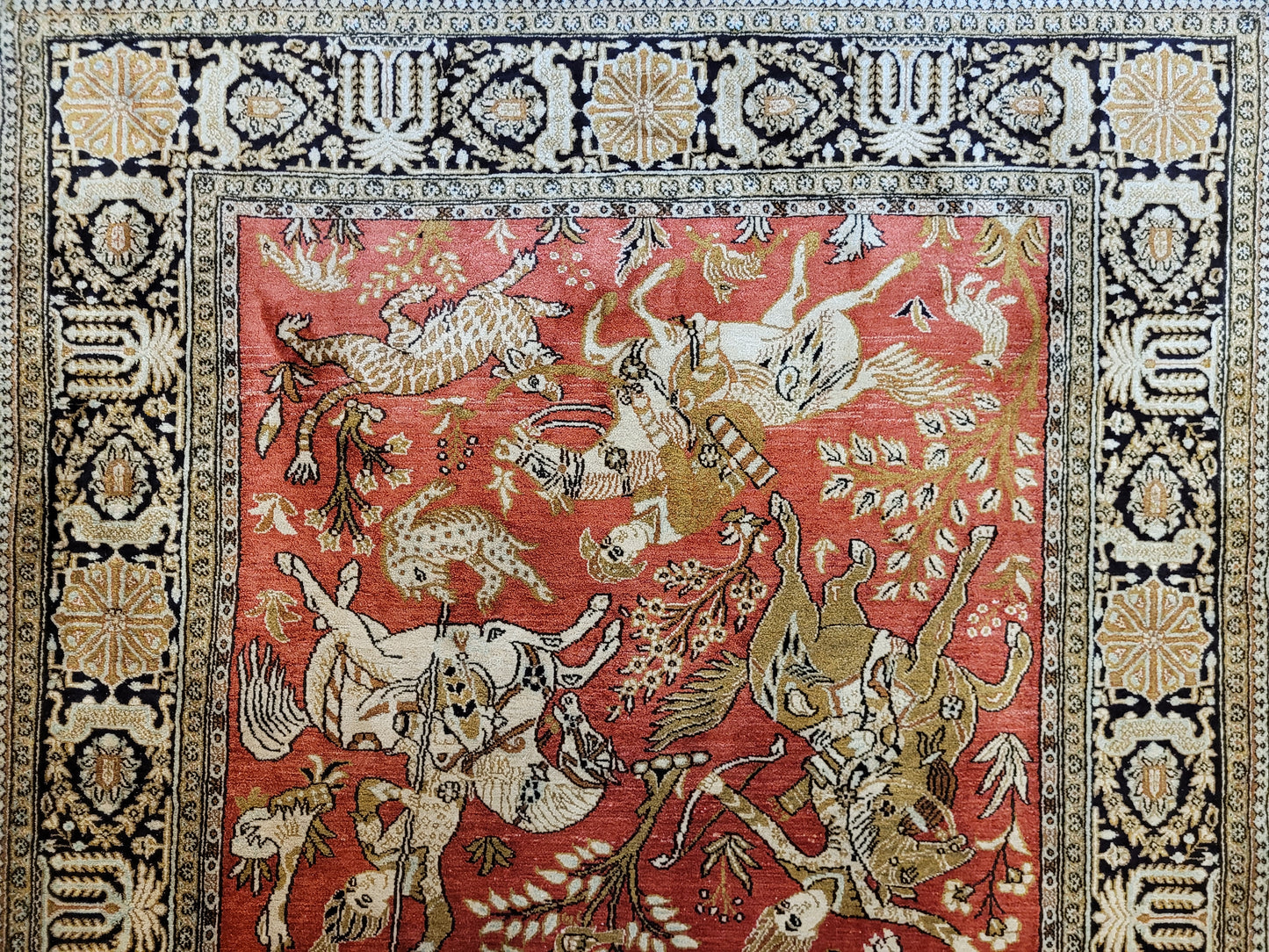 Ghom Seide auf Seide Teppich Jagdmotiv feine Knüpfung