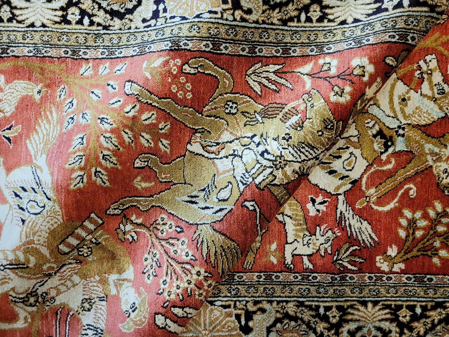 Ghom Seide auf Seide Teppich Jagdmotiv feine Knüpfung