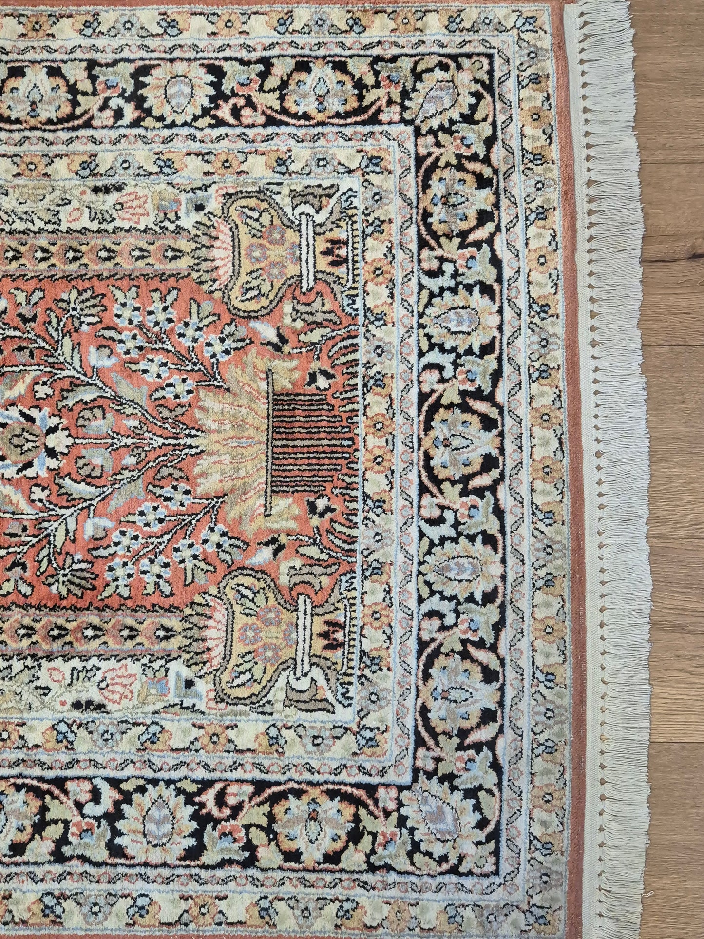 Kashmir Teppich Reine Seide Lebensbaum Motiv feine Knüpfung