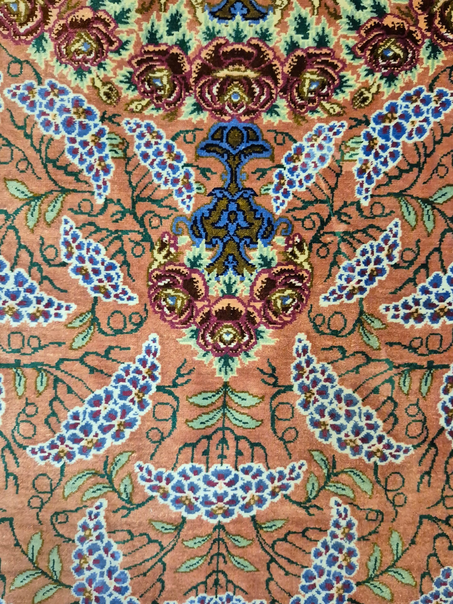 Ghom Seide Teppich Seide auf Seide signiert florales Medaillon