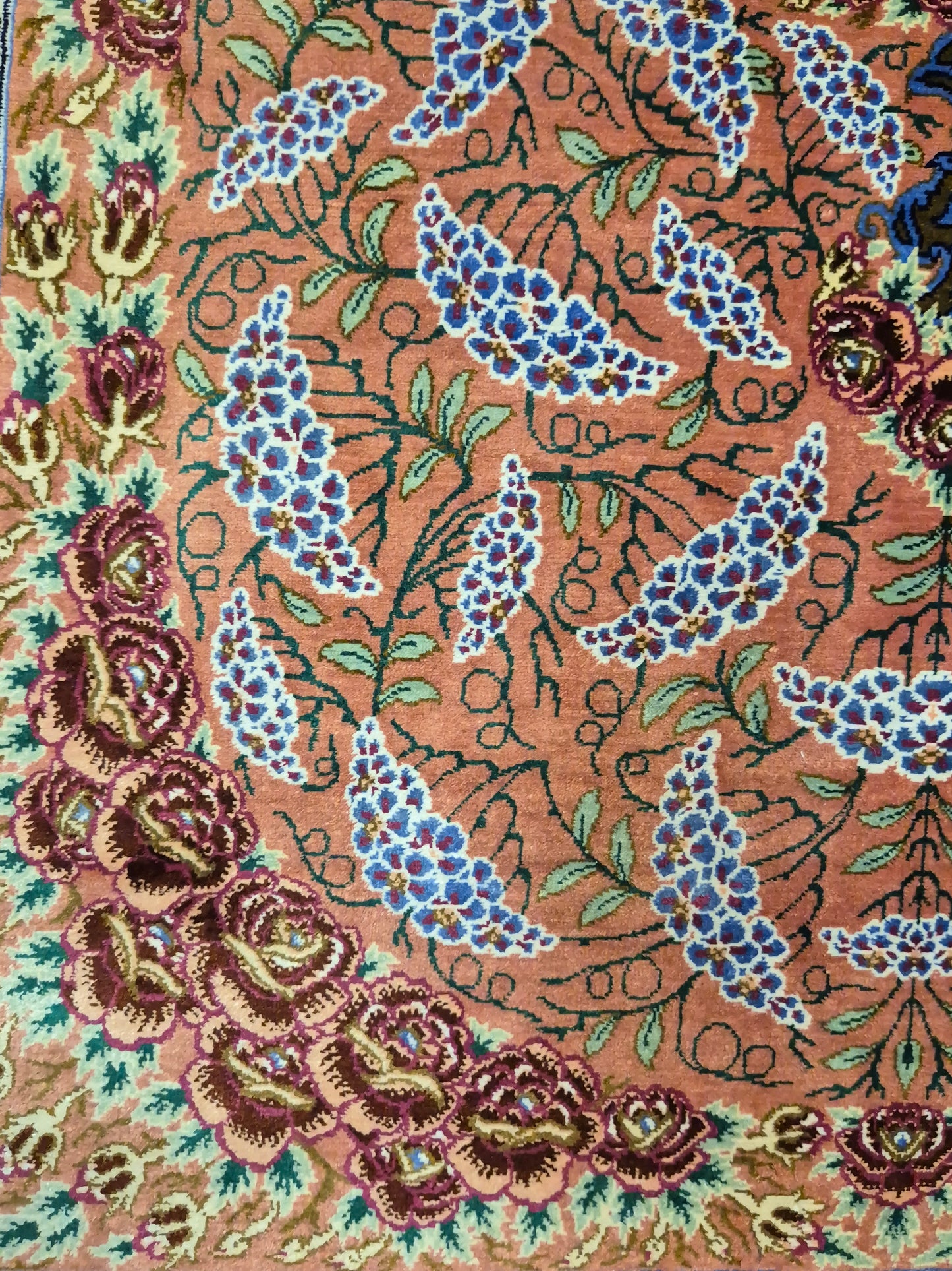 Ghom Seide Teppich Seide auf Seide signiert florales Medaillon