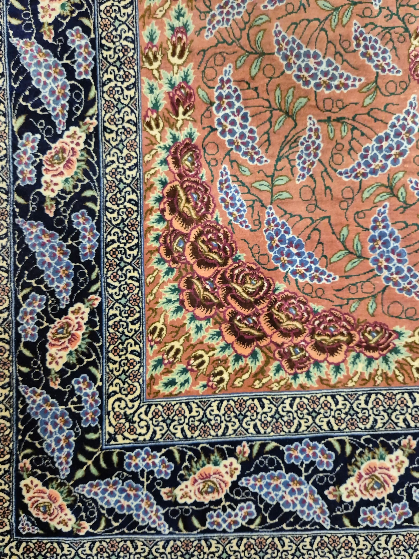 Ghom Seide Teppich Seide auf Seide signiert florales Medaillon