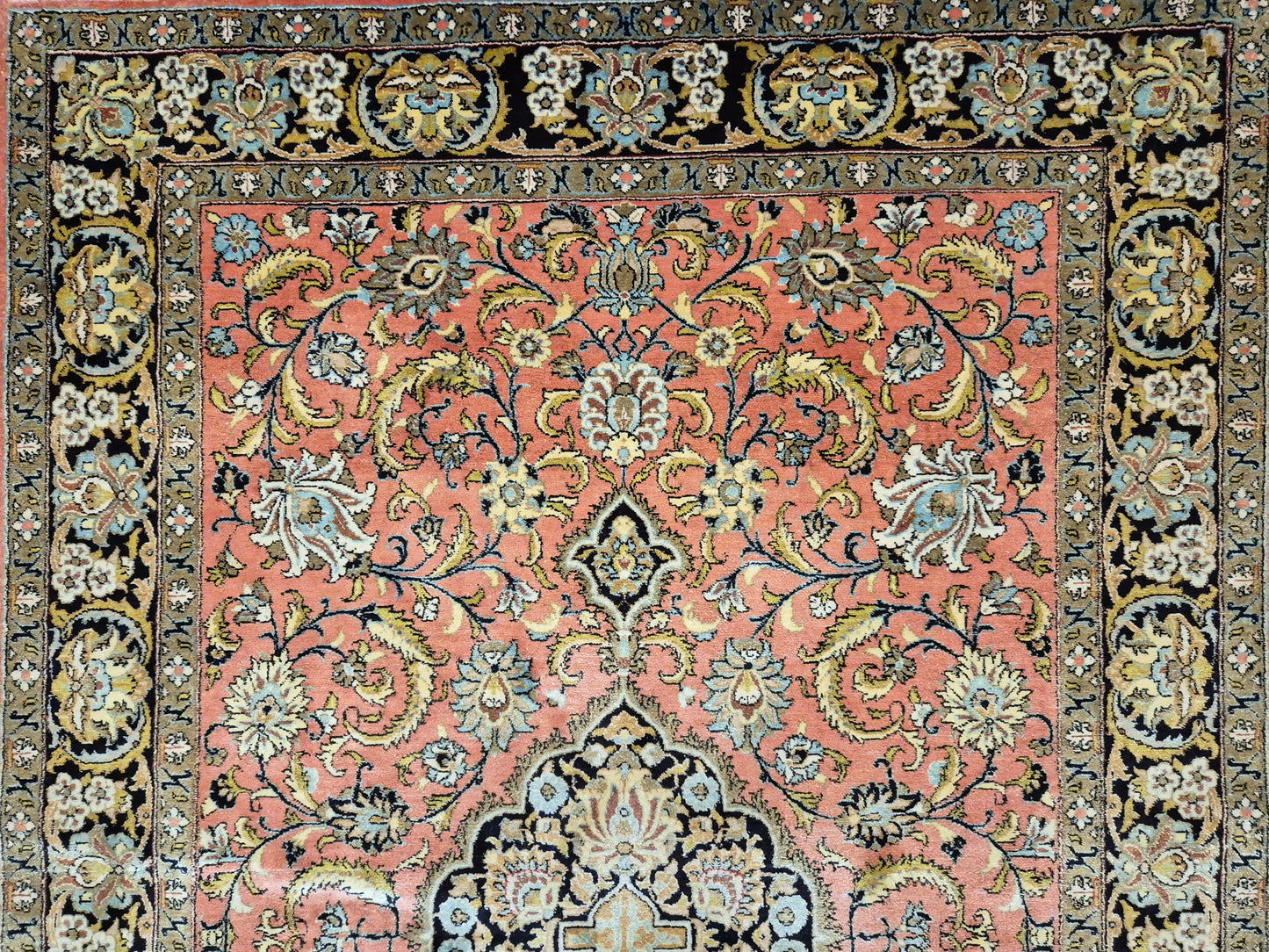 Ghom Seide Teppich Seide auf Seide florales Medaillon feine Knüpfung