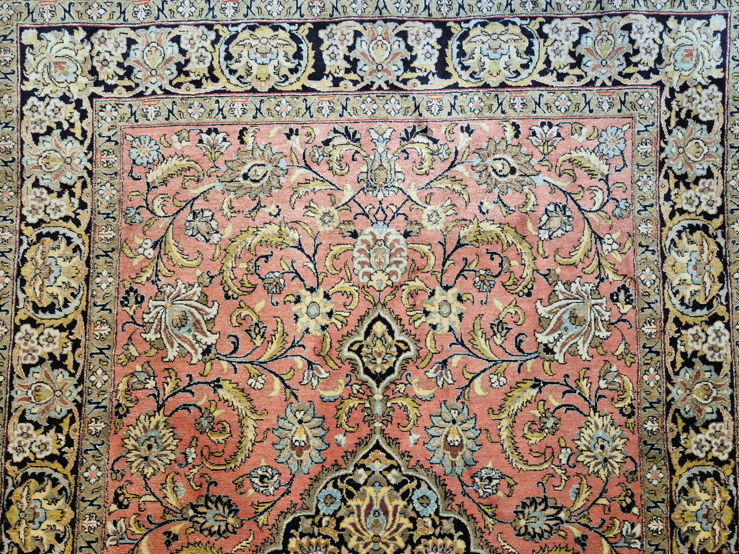 Ghom Seide Teppich Seide auf Seide florales Medaillon feine Knüpfung