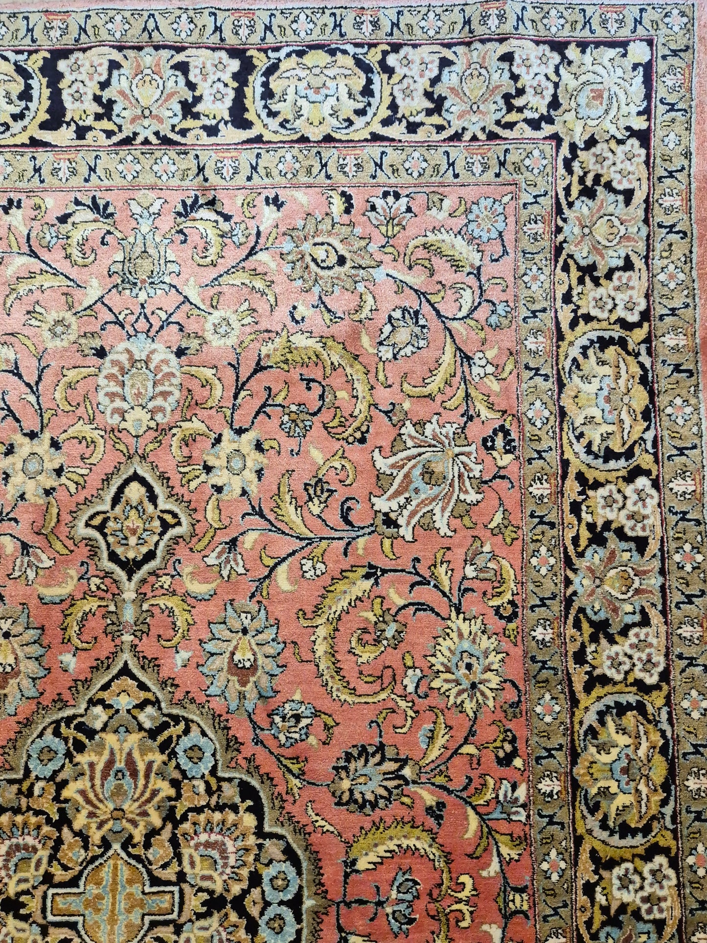 Ghom Seide Teppich Seide auf Seide florales Medaillon feine Knüpfung