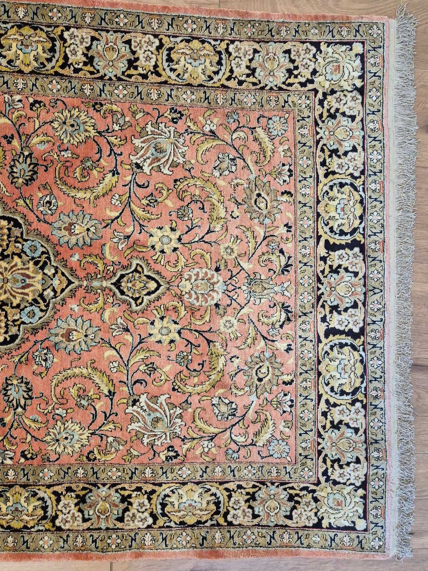 Ghom Seide Teppich Seide auf Seide florales Medaillon feine Knüpfung