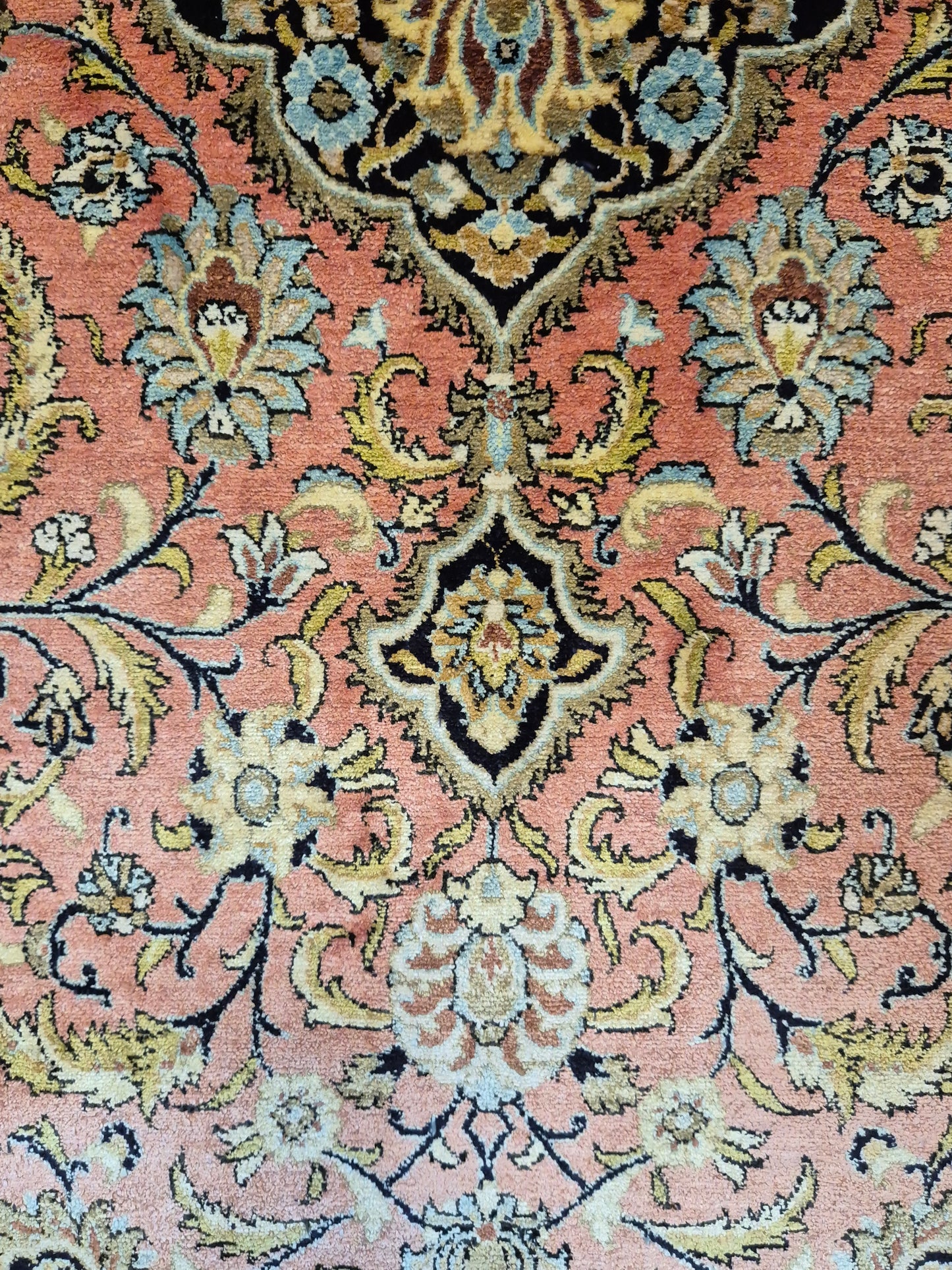 Ghom Seide Teppich Seide auf Seide florales Medaillon feine Knüpfung