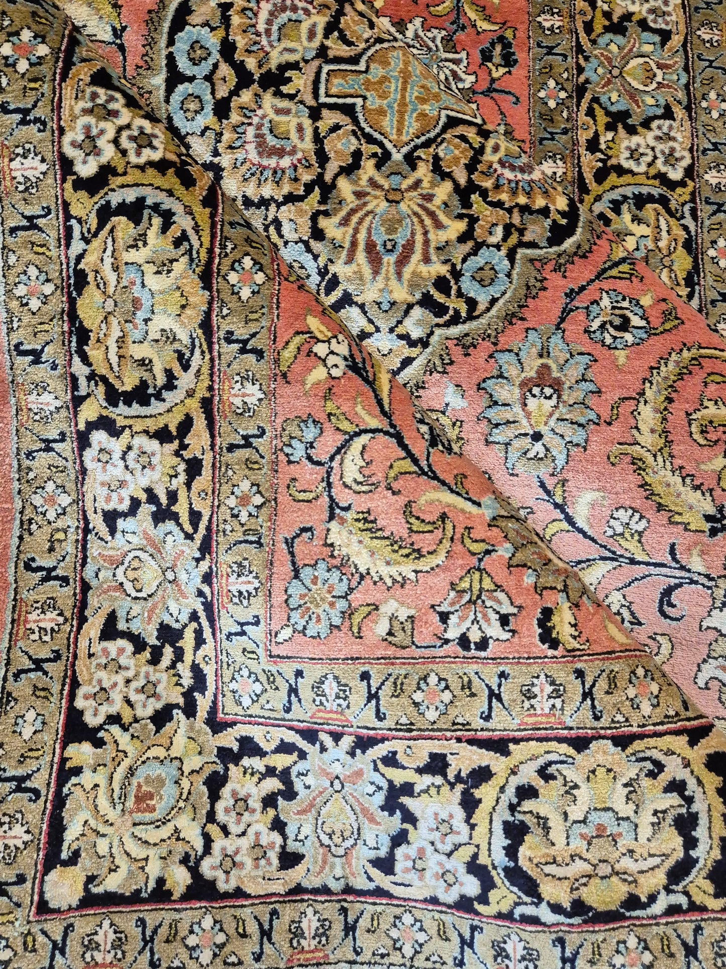 Ghom Seide Teppich Seide auf Seide florales Medaillon feine Knüpfung