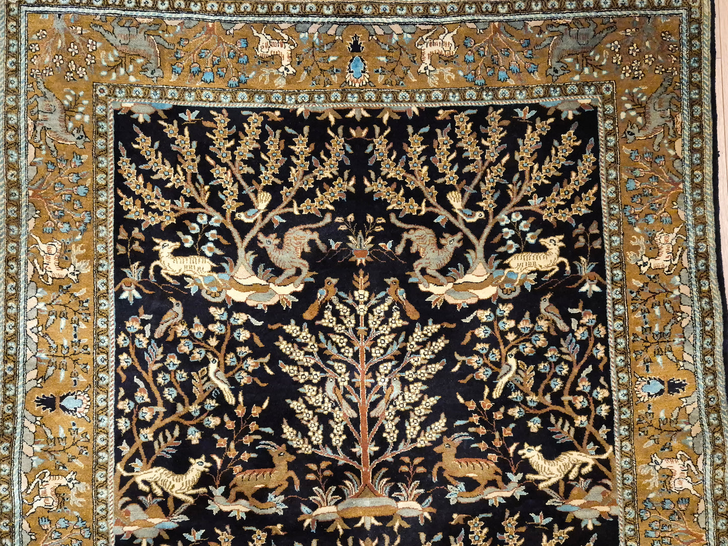 Ghom Seide Teppich Seide auf Seide Jagdmotiv feine Knüpfung